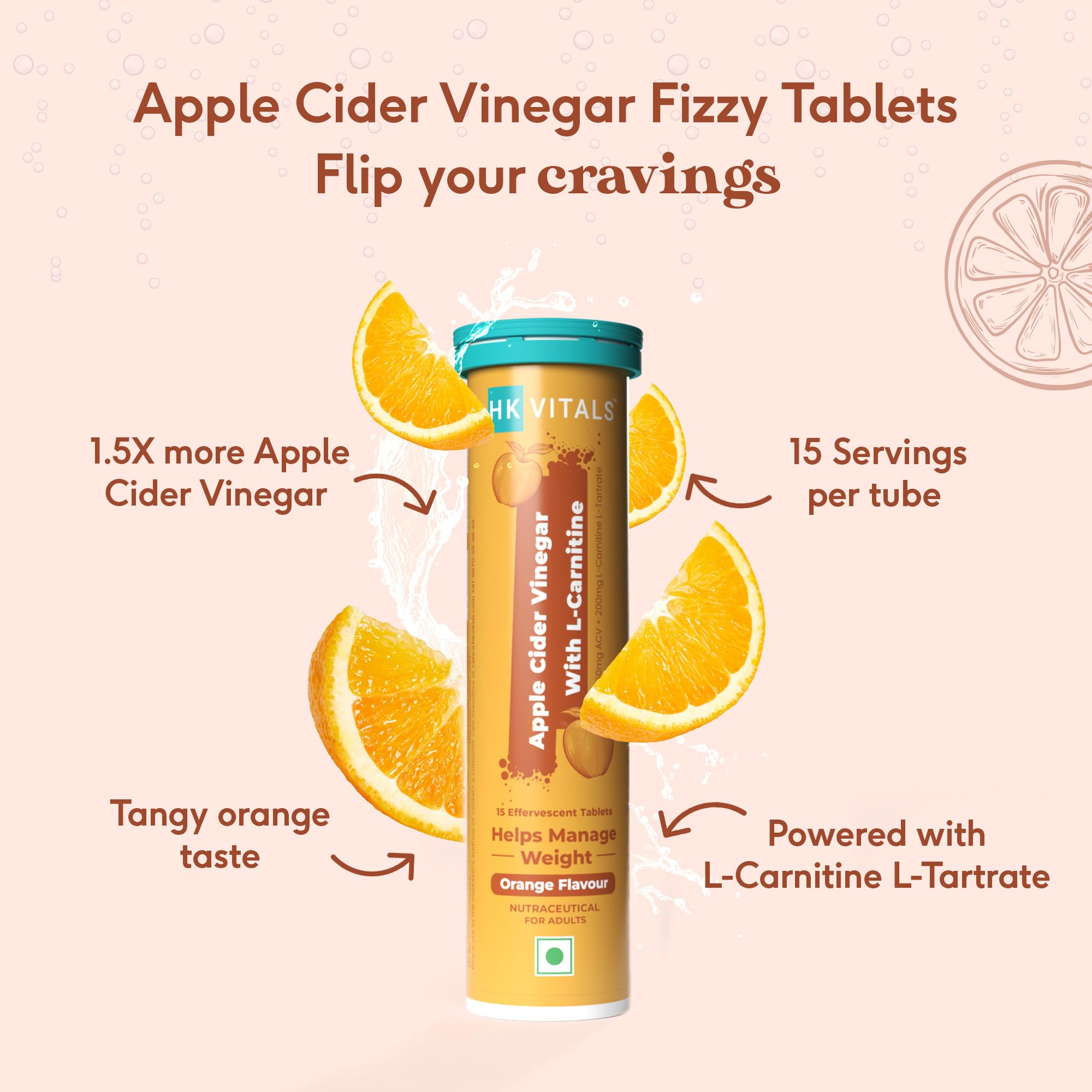 benefits of apple cider vinegar and l carnitine HealthKart HK Vitals + (Orange, 15 Effervescent Tablets) Arogyasiddhi Apple Cider Vinegar with