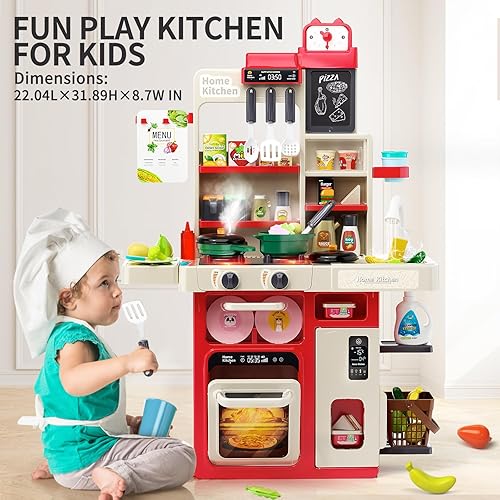 Miniatura 6 de Juego de cocina, juegos de cocina de juguete para niños con vapor real, sonidos, luz, fregadero, accesorios de cocina y cocina de juguete, juego de
