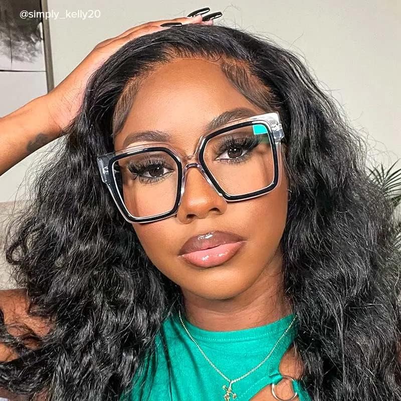 VOOGLAM Oversize Square Blue light Blocking Glasses for Women Men Anti UV Eyestrain Eyewear Huffman Transparent Clear image 3 of 9 B0BQMM13Y5