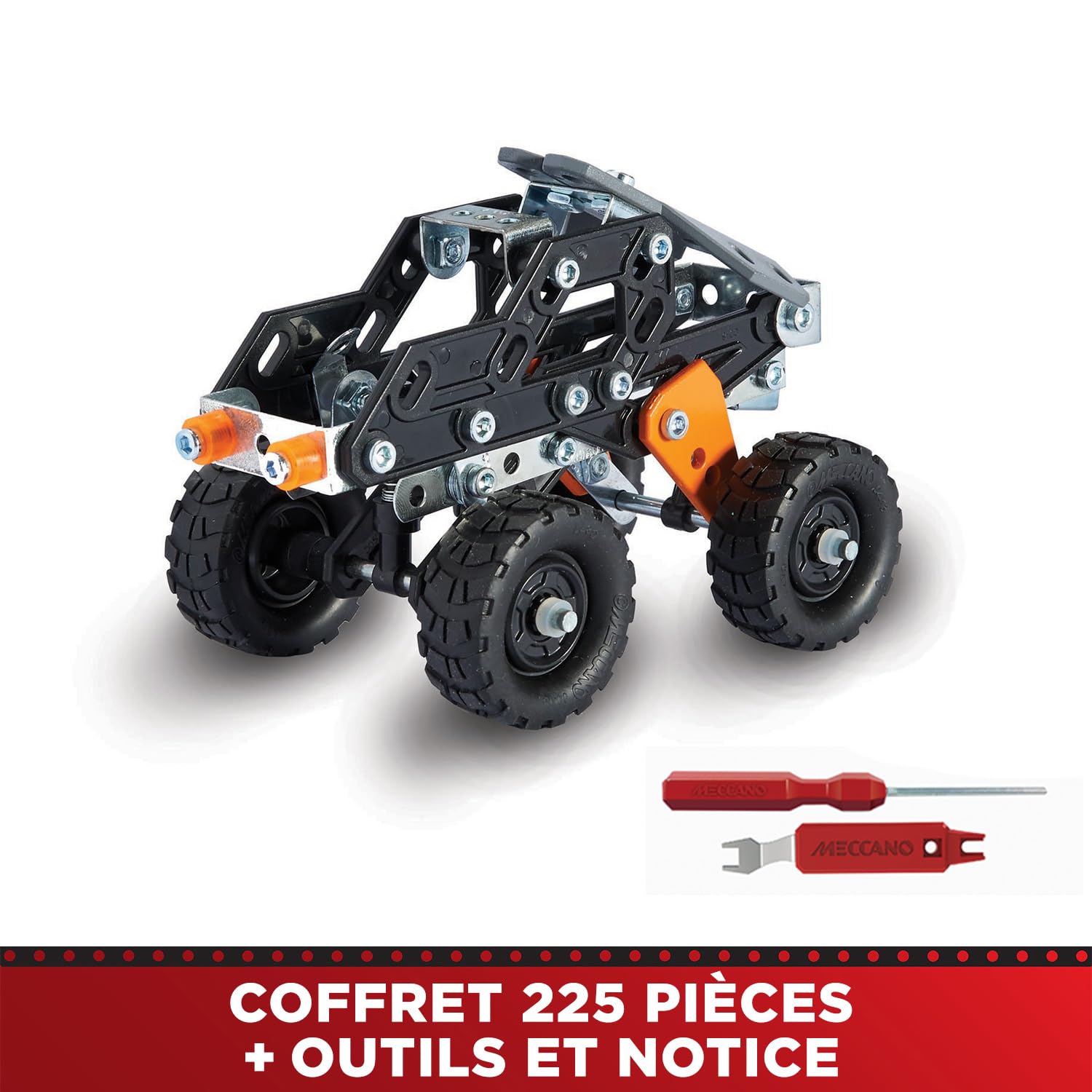 BANDAI – Meccano 4x4 de Course 10 en 1 – Coffret de Construction 10 Modèles – 225 pièces, Outils, Notice – Kit Activité Assemblage Race Truck Voitures de Course – Jouet Enfant 8 Ans et + - APM11115