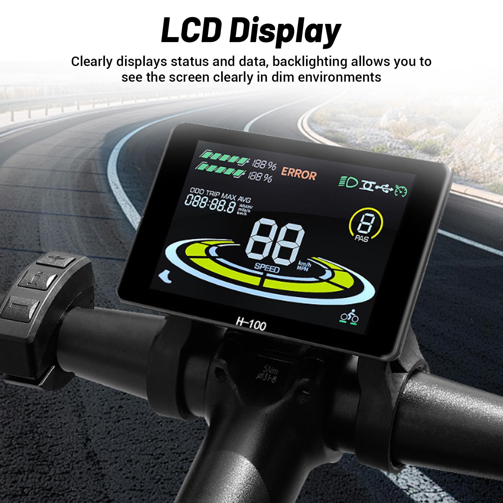 BuyWeek Kit de Contrôleur de Moteur Sans Balais, 36V 48V 350W 500W 20A 3 Modes Contrôleur d'Onde Sinusoidale avec Écran d'Affichage LCD Couleur H100 pour Vélo Électrique Trottinette Électrique