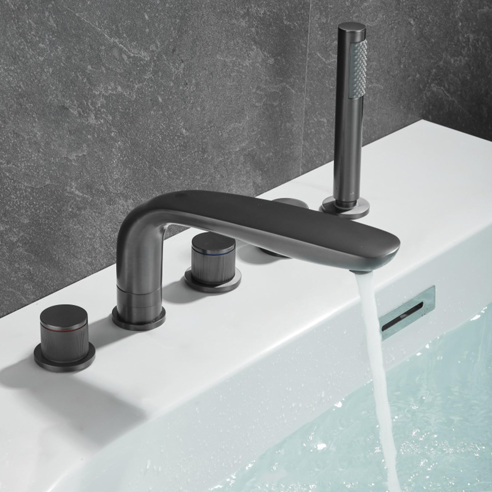 Mitigeur de salle de bain avec douche ensemble complet noir mat 5 trous