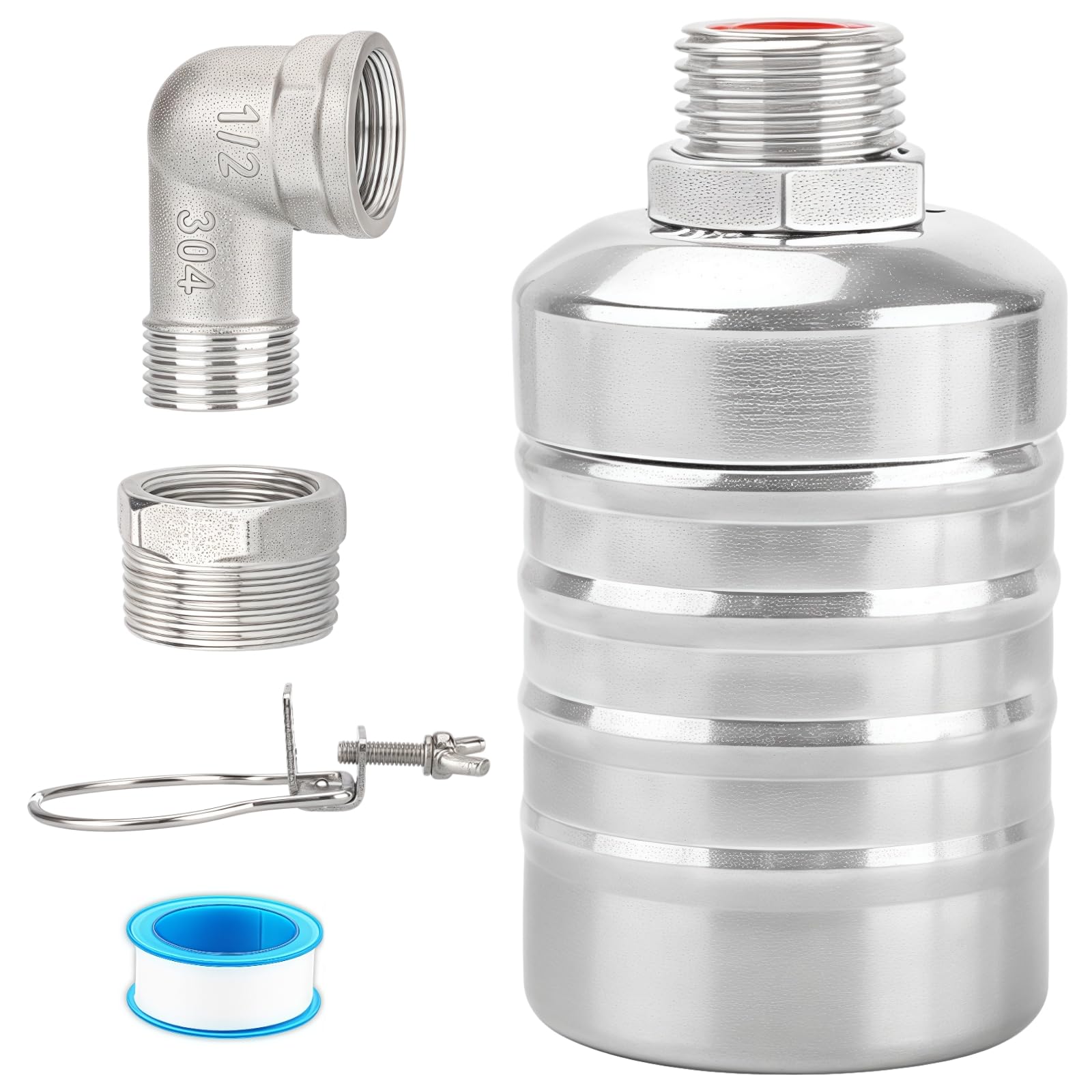 Valve à flotteur en acier inoxydable, contrôle automatique du niveau d’eau, connecteur 1/2 pouce à 3/4 pouce, pince de fixation à bord étroit, usage sans électricité, résistante à la rouille