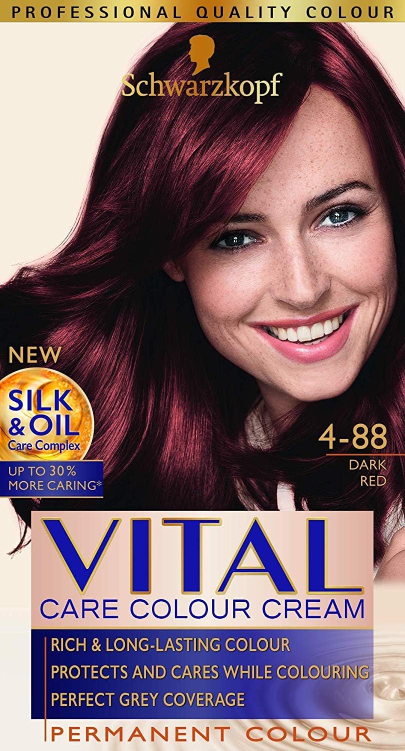 Vital Colors Schwarzkopf Vital Colour Hair Dye, Dark Red 4-88 - Pack of 3