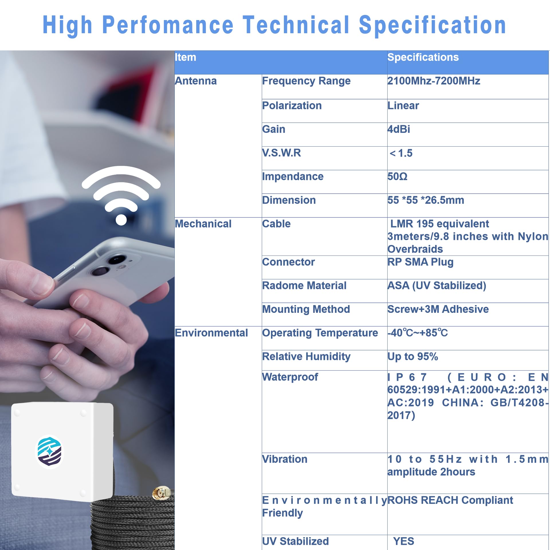 Maswell WiFi 6E Antenna 2.1-7.2 GHz Screw and 3M Adhesive Mount IP67 9.8 inches with Nylon overbraids Cable for WiFi 5 WiFi 6 WiFi 6E Wimax Bluetooth Zigbee Outdoor IoT Antenna, NOT for Boosting
