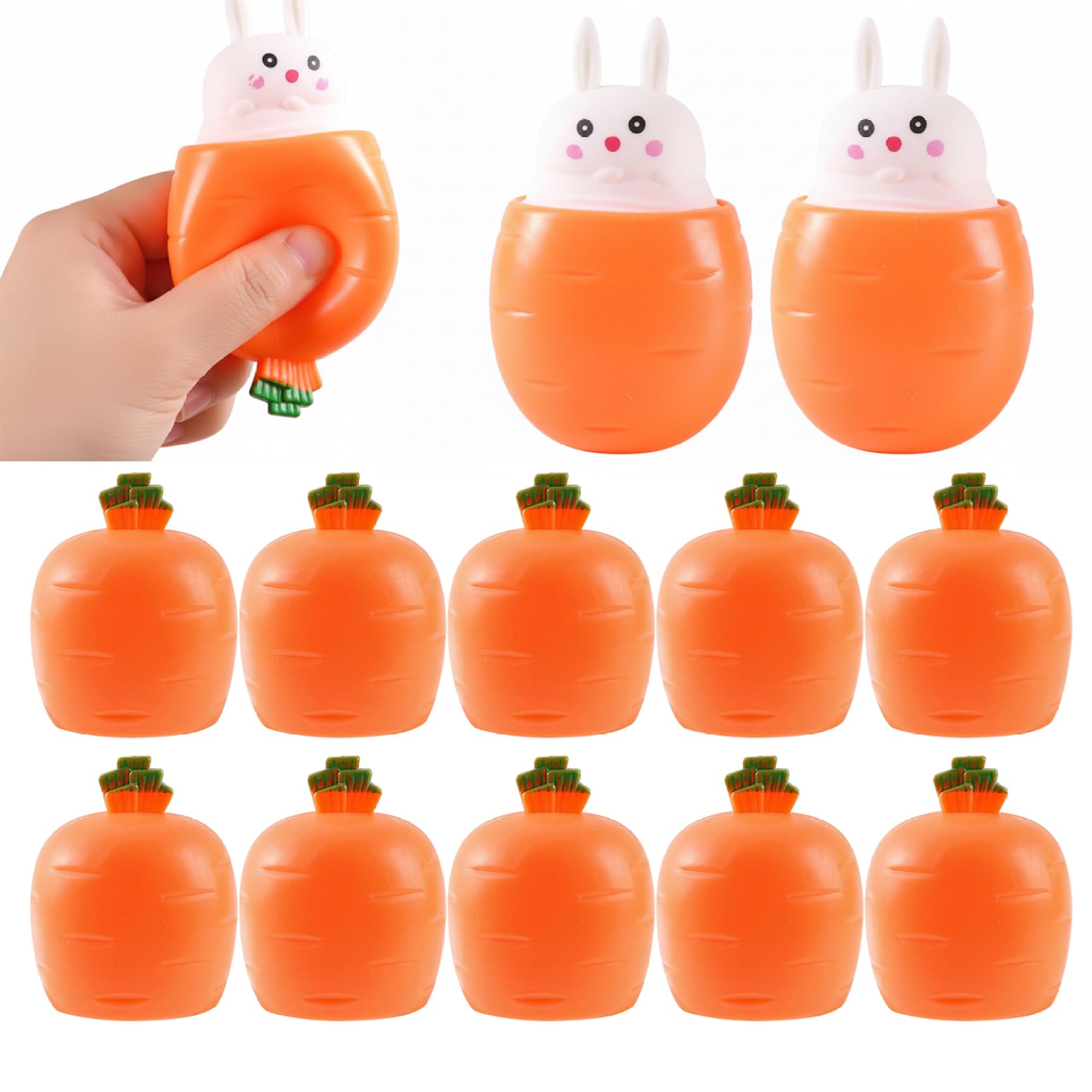FDEFIRTFG Squeeze toys, Squeeze Toys, 12 Pcs Squish, Carrot Rabbit Sensory Fidget for Stress Relief, Fun Toy