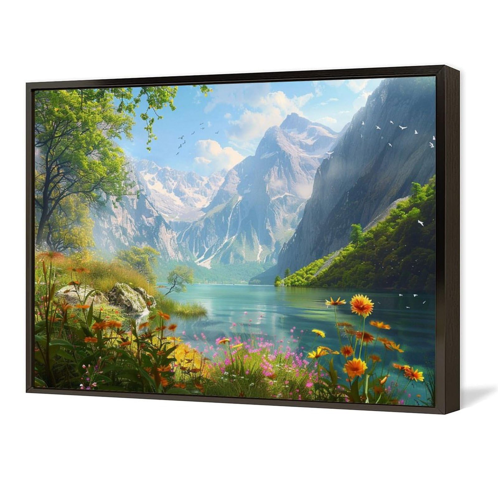 Amazon.co.jp: 絵画 夏の山と川の風景インテリア 絵画 美しい