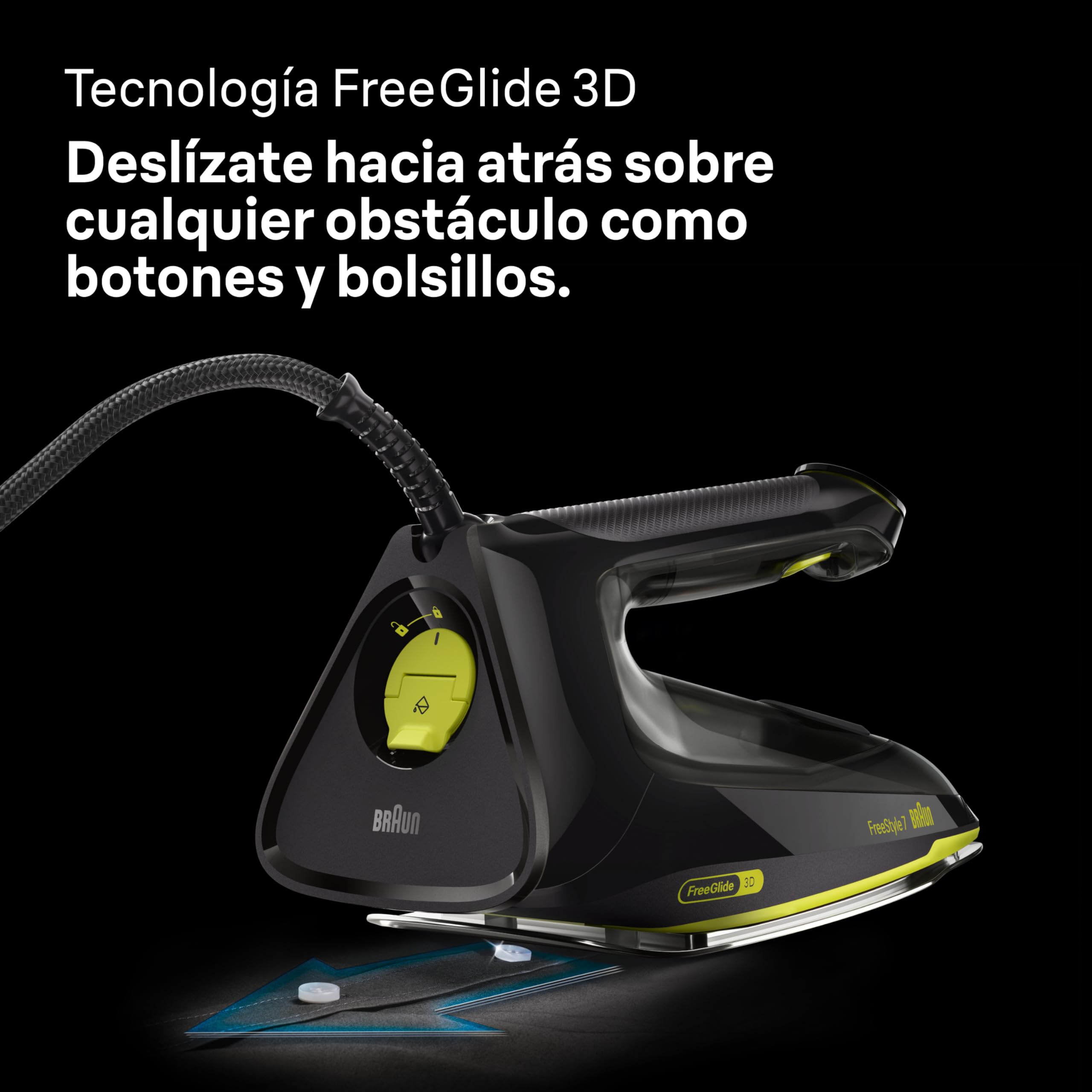 Braun FreeStyle 7 – Plancha de Vapor Ergonómica y Fácil de Usar, Función Turbo, Planchado Rápido y Suave, Diseño Certificado, Negro y Verde (FI7255GR)