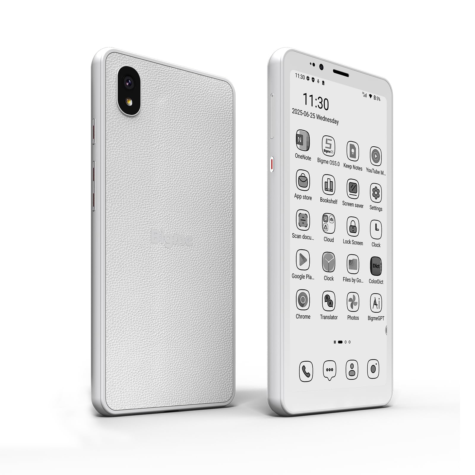 Bigme HiBreakS Epaper Smartfon 5,84", 6 GB + 128 GB, 8-rdzeniowy procesor, 3300 mAh, podwójny aparat, Android 14, 4G, rozszerzalny TF, czarno-biały wyświetlacz, biały