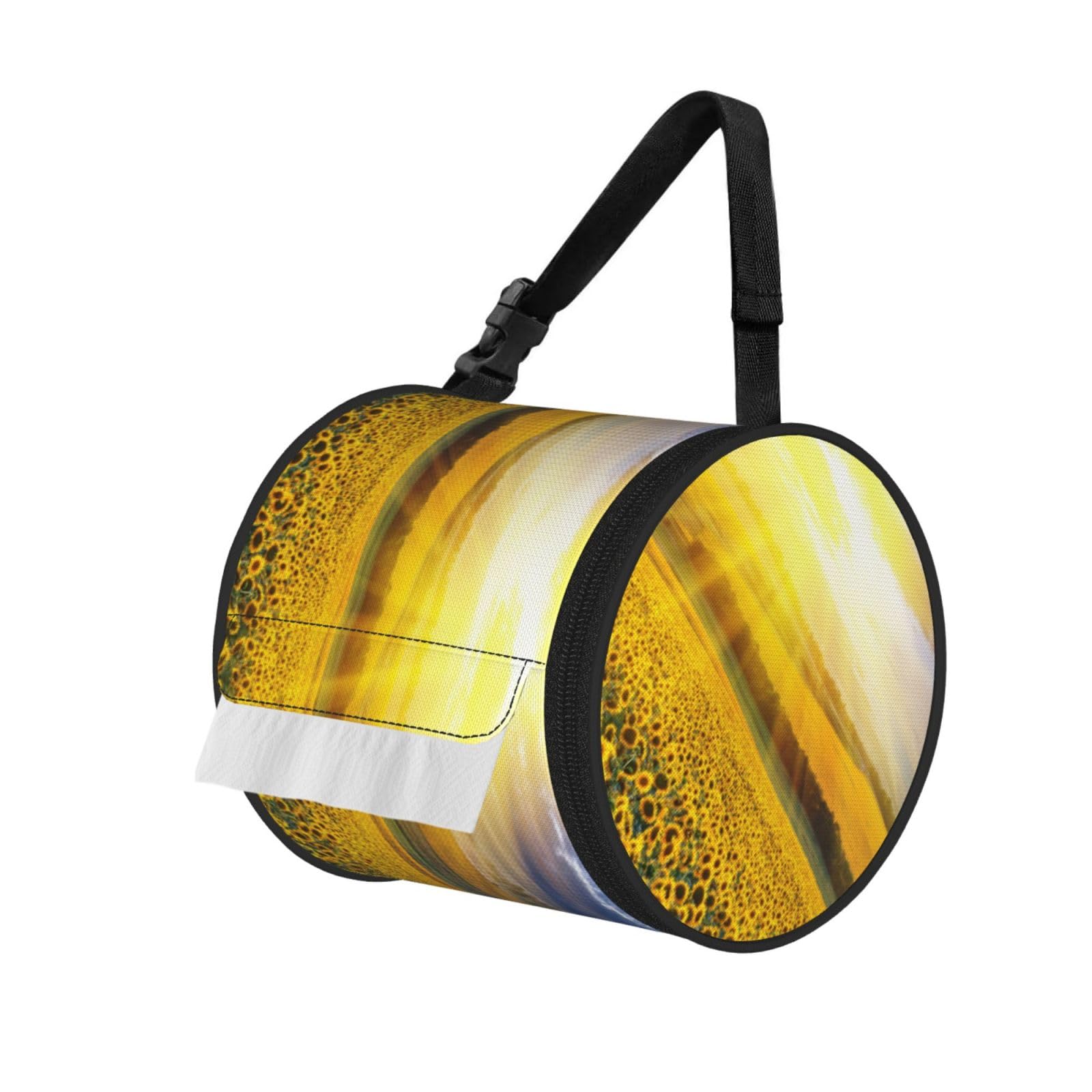 Golden Sunflower Print Hanging Toilet Paper Holder Camping Paper Towel Holder Portable Car Roll Paper Storage Bag With Adjustable Strap Suitable For Bathroom,Kitchen