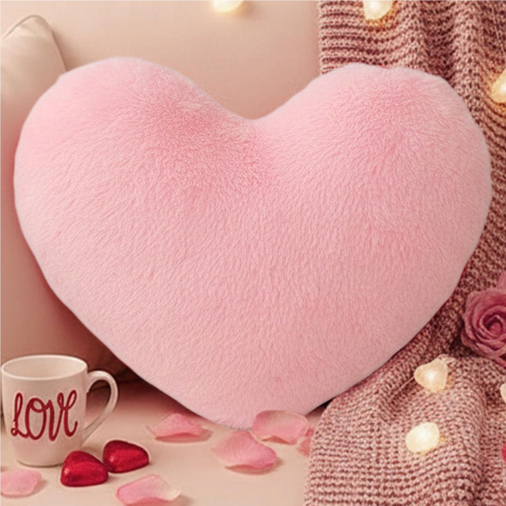 CAKEEYUM Heart Pillow 18x14 Plush Heart Shaped Pillow Cute Cuddly Fluffy Cushions Decorative Valentines Cushion for Living Bedroom Decor