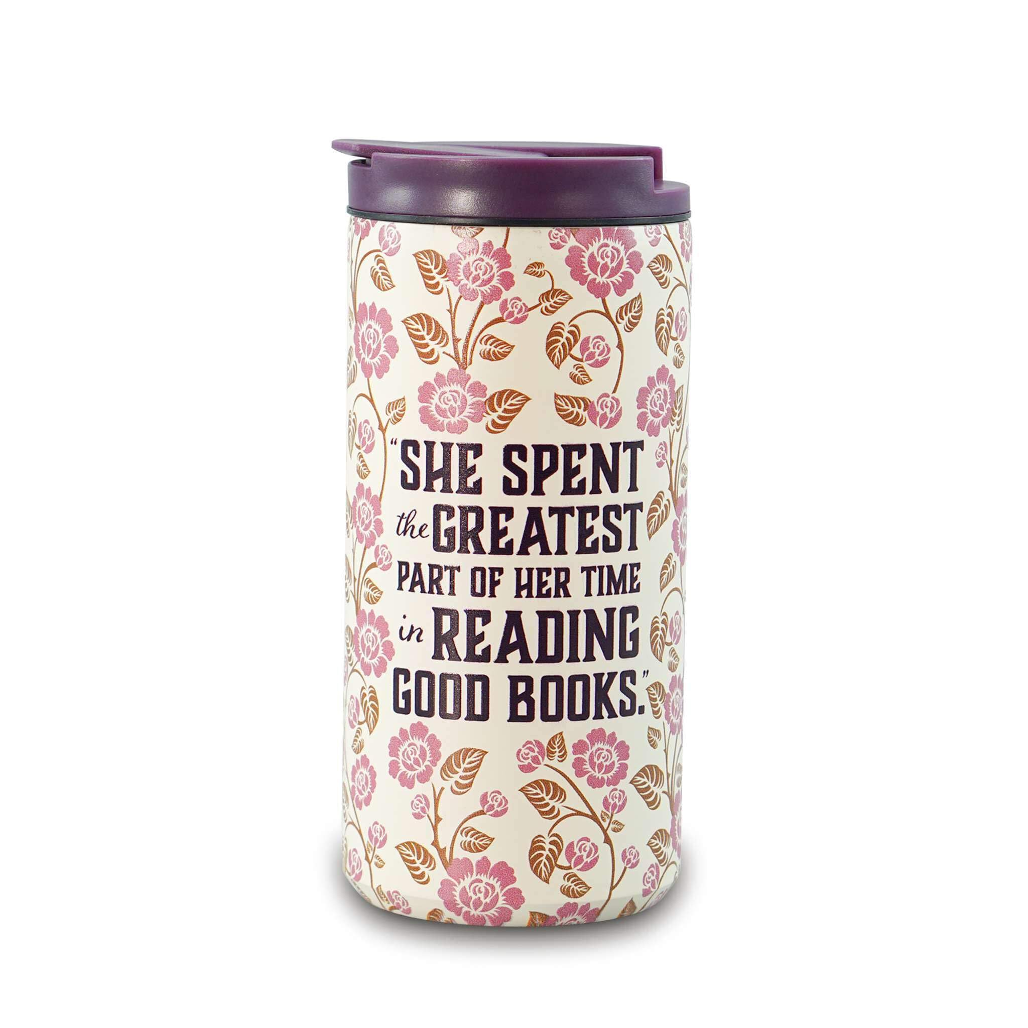 Half Moon Bay | La Belle et la Bête | Tasse de voyage isotherme réutilisable de 350 ml | Tasse à café thermique en acier inoxydable crème et mauve foncé | Collection littéraire haut de gamme | Cadeau