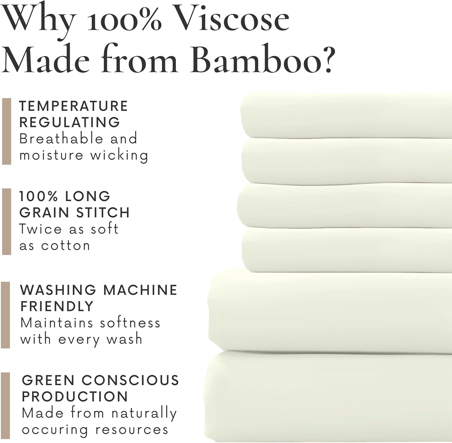 Bamboo Bay 6 Piece Queen Size Sheet Set, 100% Viscose Made from Bamboo, Breathable Ultra Soft Cooling Bed Sheets for Hot Sleepers, Beddings with Deep Pockets Fit 16" Mattress, Ivory - Image 6