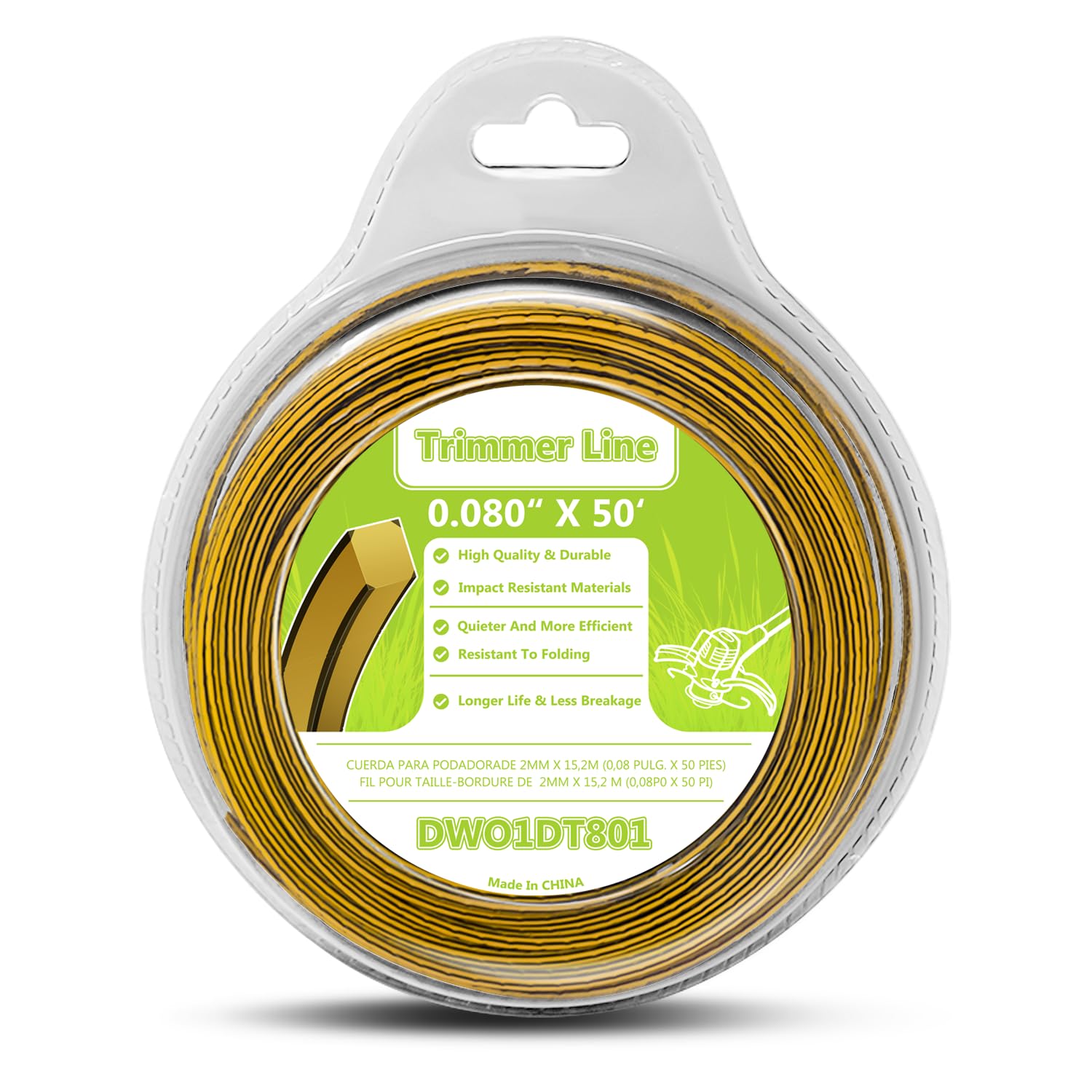 50ft DWO1DT801 DWO1DT802 String Weed Trimmer Line for Dewalt Cordless Battery Operated Bump Feed String Grass Trimmer Lawn Edger Spool Lines 50ft x 0.08 inch