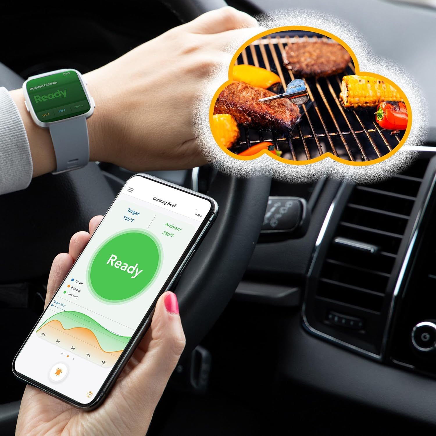ChefsTemp ProTemp 2 Plus - Termometro da carne senza fili con regolatore di temperatura, portata illimitata, compatibile con Bluetooth e Wi-Fi, per Smart Cooking, Smoker, barbecue, barbecue, forno e