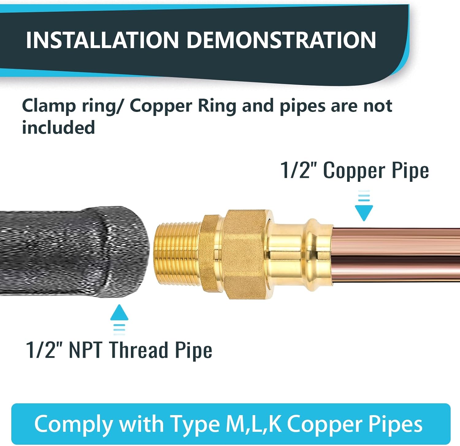 (Pack of 5) Seelink 1/2" Copper Press X 1/2" MNPT Male Union, Brass Construction Fitting for Copper Tube