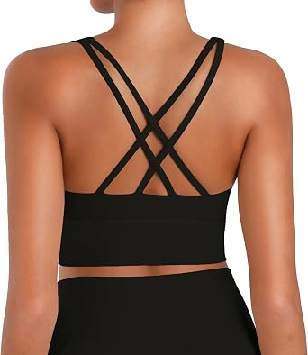 Sunzel Sunzfly Sports Bra for Women, Scoop Neck Crisscross Back Padded Low Impact Bras Tops for Workout Yoga Gym