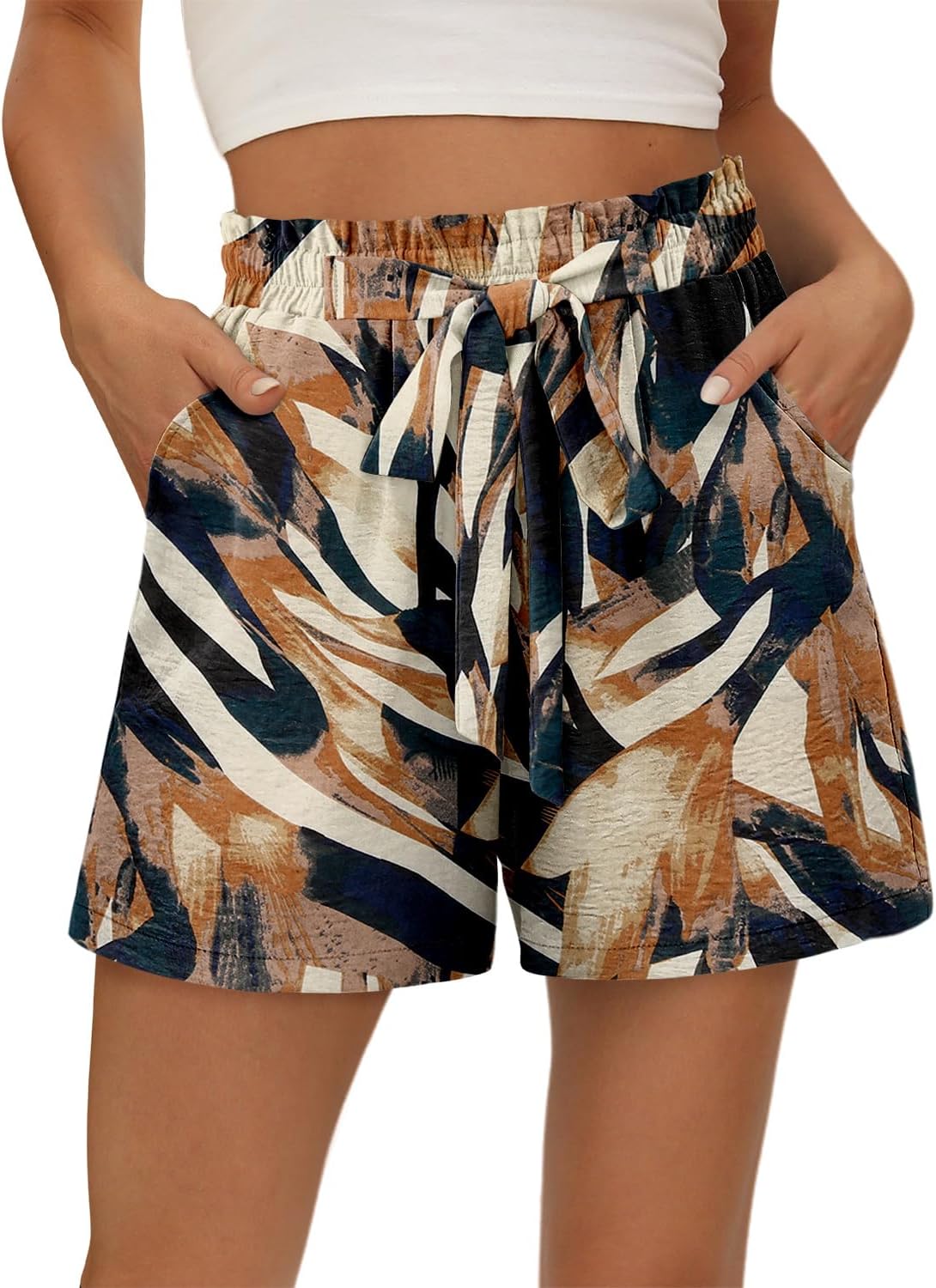 KISSMODA Womens Summer Shorts with Pockets Lightweight High Waisted Adjustable Tie Knot Loose Casual Short