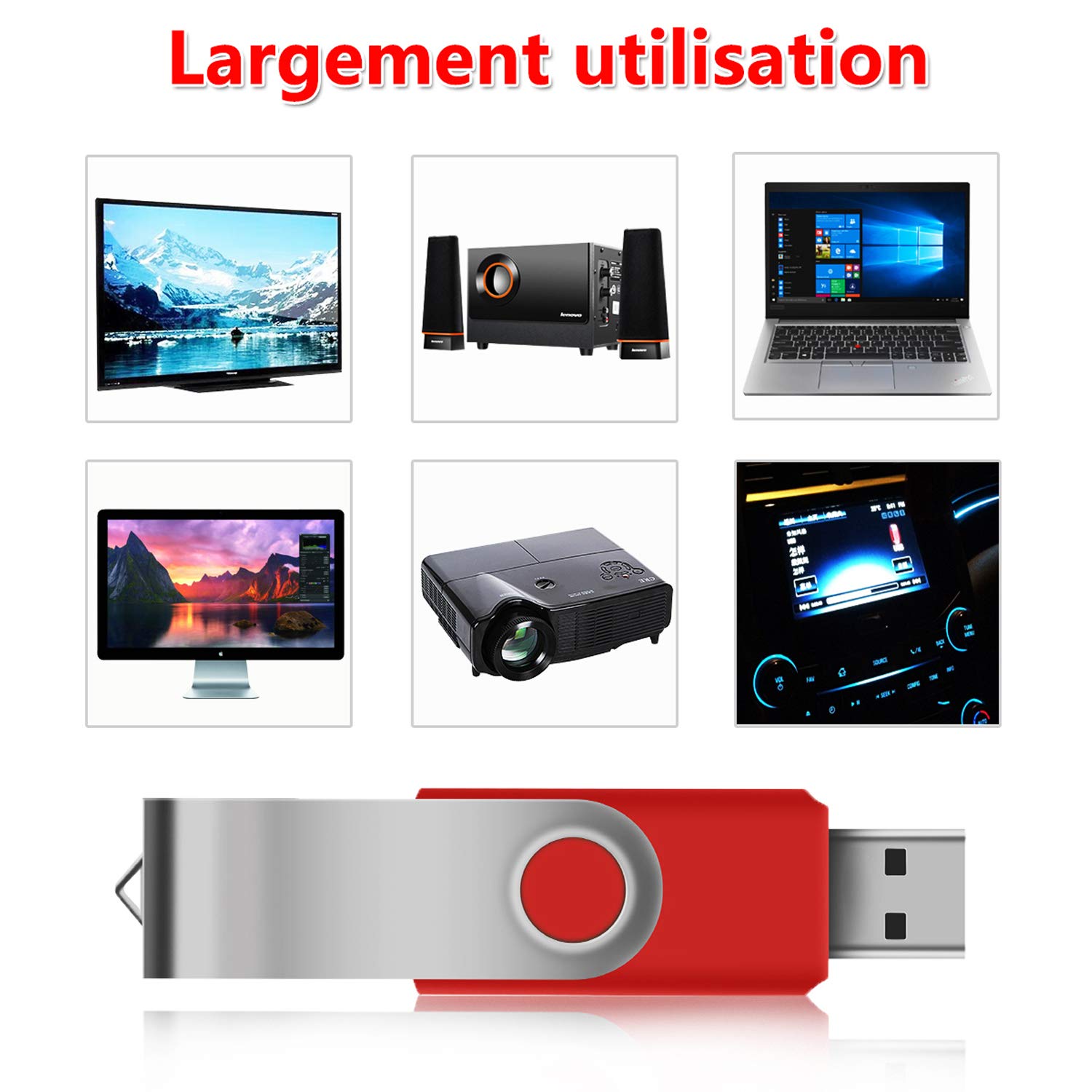 Cle USB 4GB Clé USB 2.0 Lot de 10 Mémoire Stick Lecteur USB Flash Drive Stockage Rotation Disque Pendrive pour Ordinateur Portable/PC/Voiture (10 Couleurs)