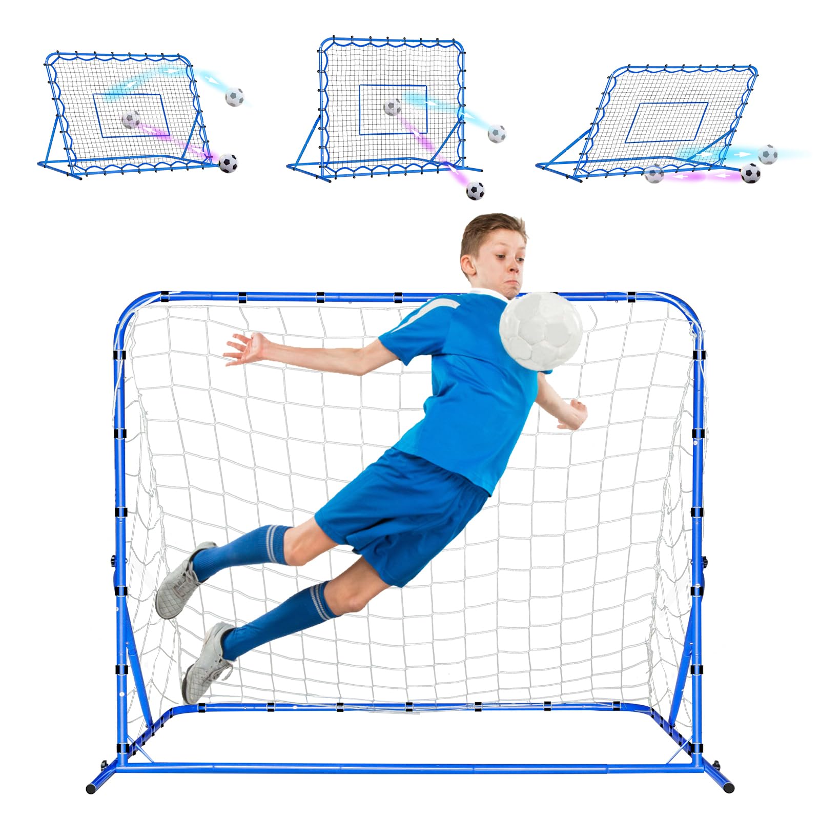 Soccer Baseball Volleyball Rebounder Net, Quick-Switch Angle Dual-Sided/Dual/Three Mode Goal Net Multi-Sport Pitchback Rebound for Control, Passing