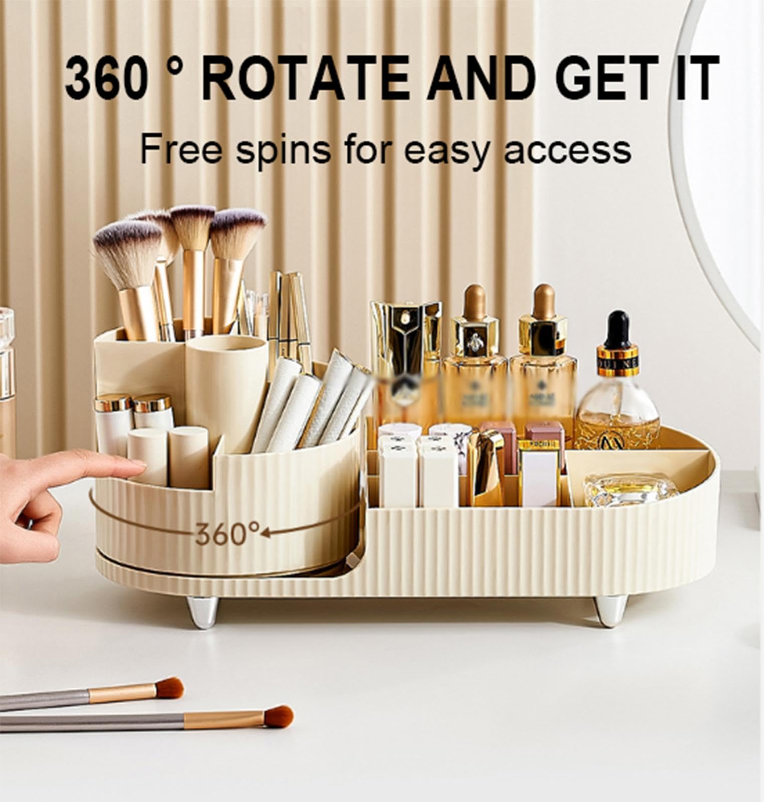Organizador de Maquillaje y Almacenamiento Para Tocador, Vitrinas de Cosméticos de Gran Capacidad con Organizador Giratorio Para Brochas de Maquillaje, Accesorios Para El Cabello, Lápiz Labial,A