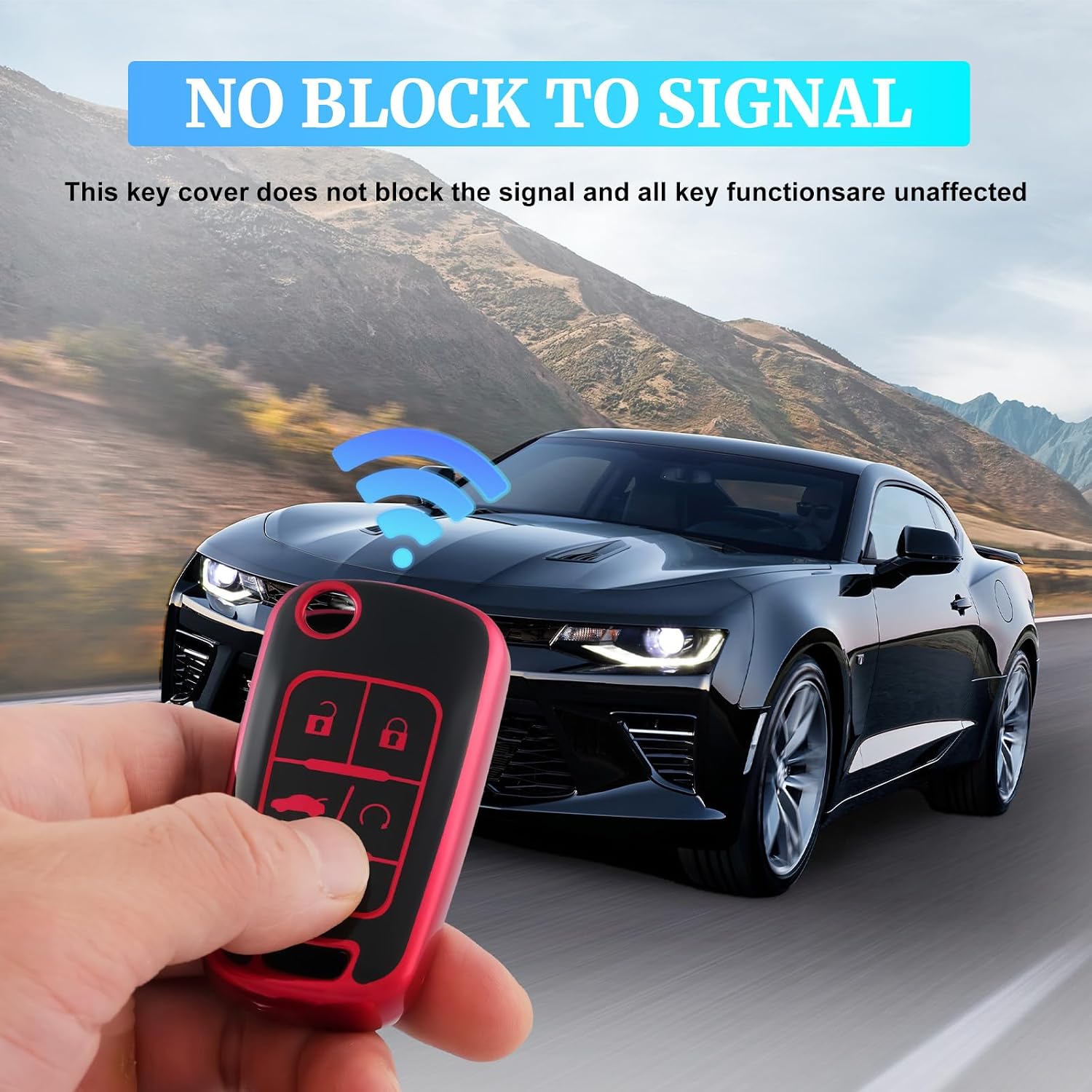 EnerCharge Key Fob Cover with Keychain，Black TPU Key Case Shell for Equinox Cruze Malibu Impala Spark Sonic Terrain GMC Buick Key Fob Case，Red
