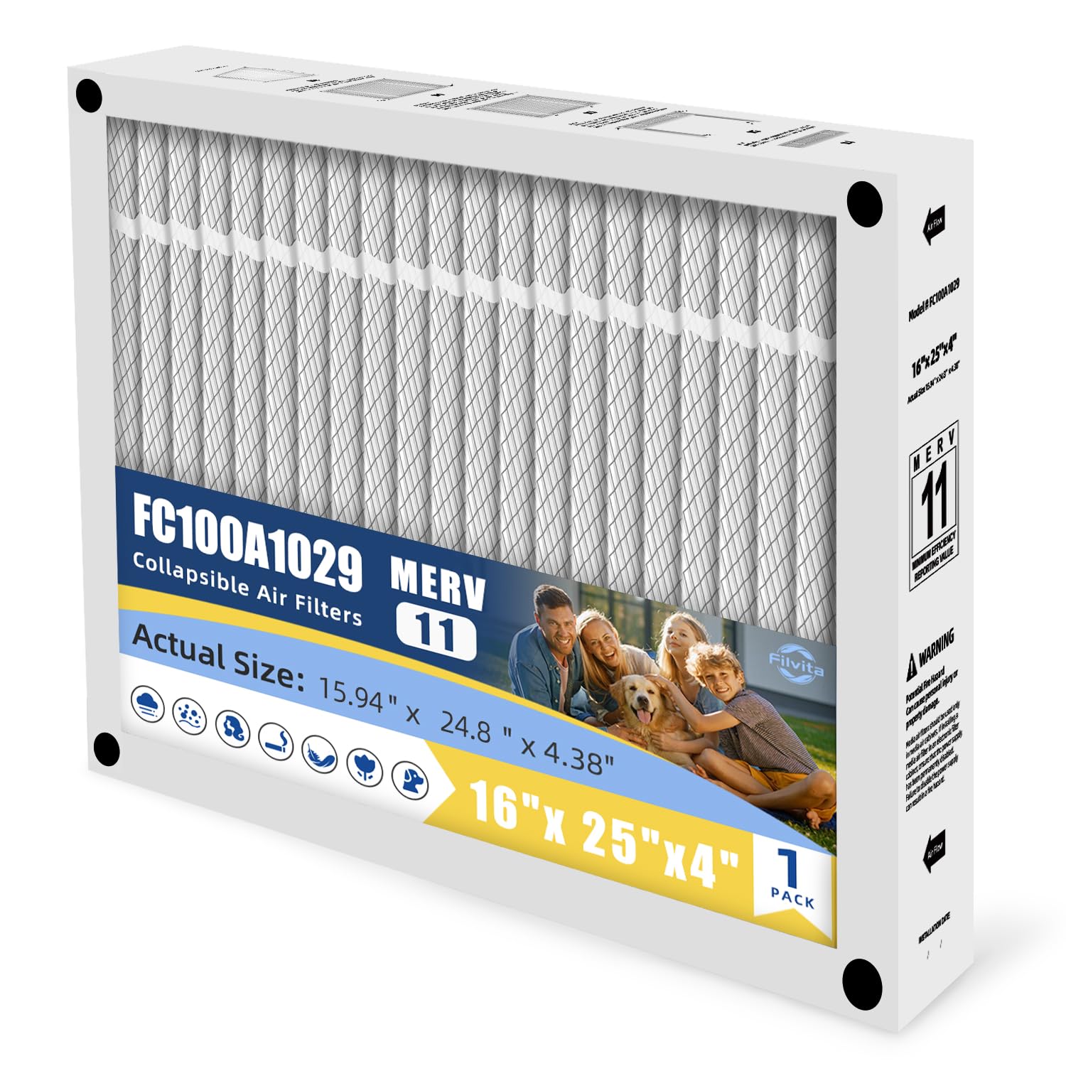Photo 1 of 16x25x4 Air Filter Replacement Compatible with Honeywell FC100A1029 MERV 11 Pleated HVAC,Foldable Design for Easy Installation(1-PACK)