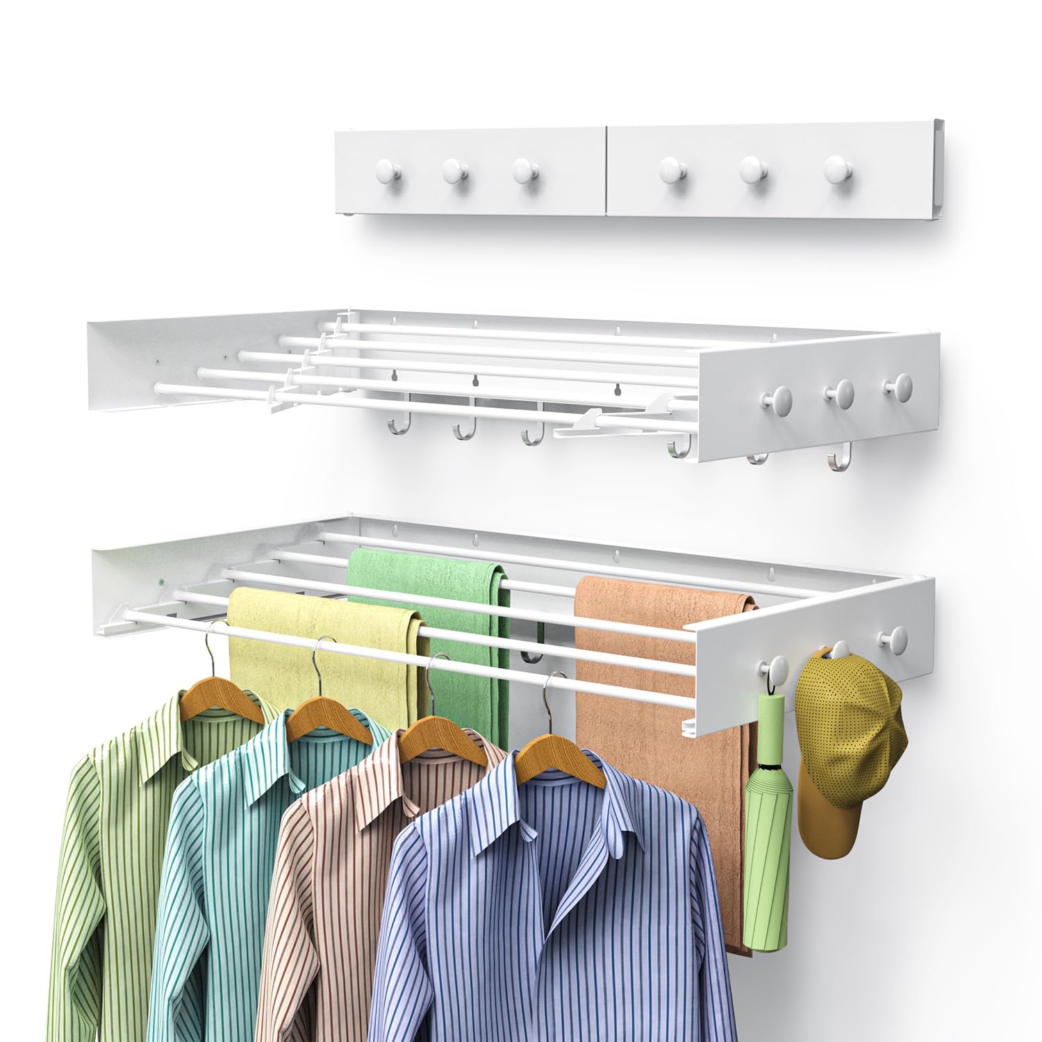 Drying Rack Clothing,Clothes Drying Rack Wall Mounted,Laundry Drying Rack  Wall Mount,Foldable,Collapsible,60 lb Capacity Aluminium Poles with 12