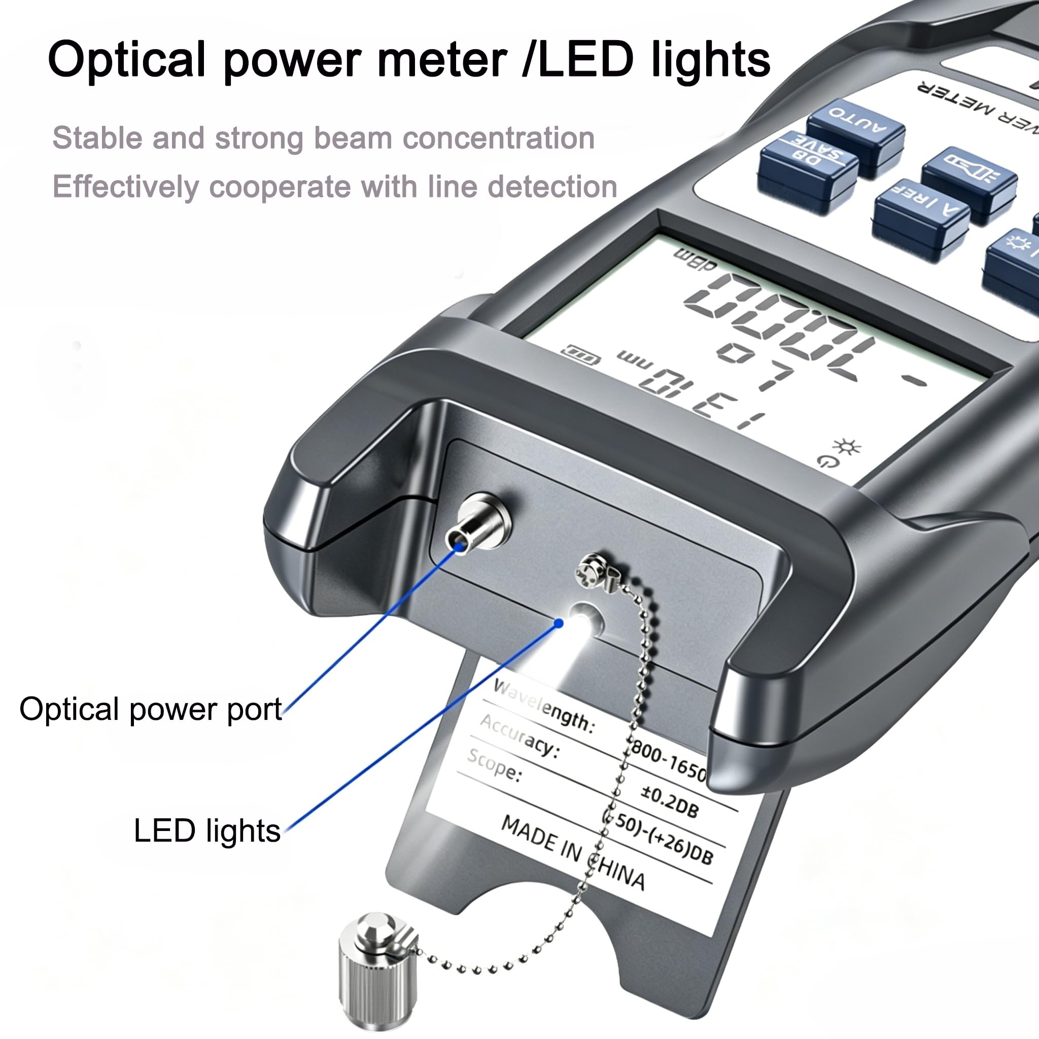 Testeur Câble Optique Portable, Photomètre Fibre Optique FTTH pour FC/SC/ST Interface universelle, 10 Longueurs d'onde testées, -70 dBm à +10 dBm