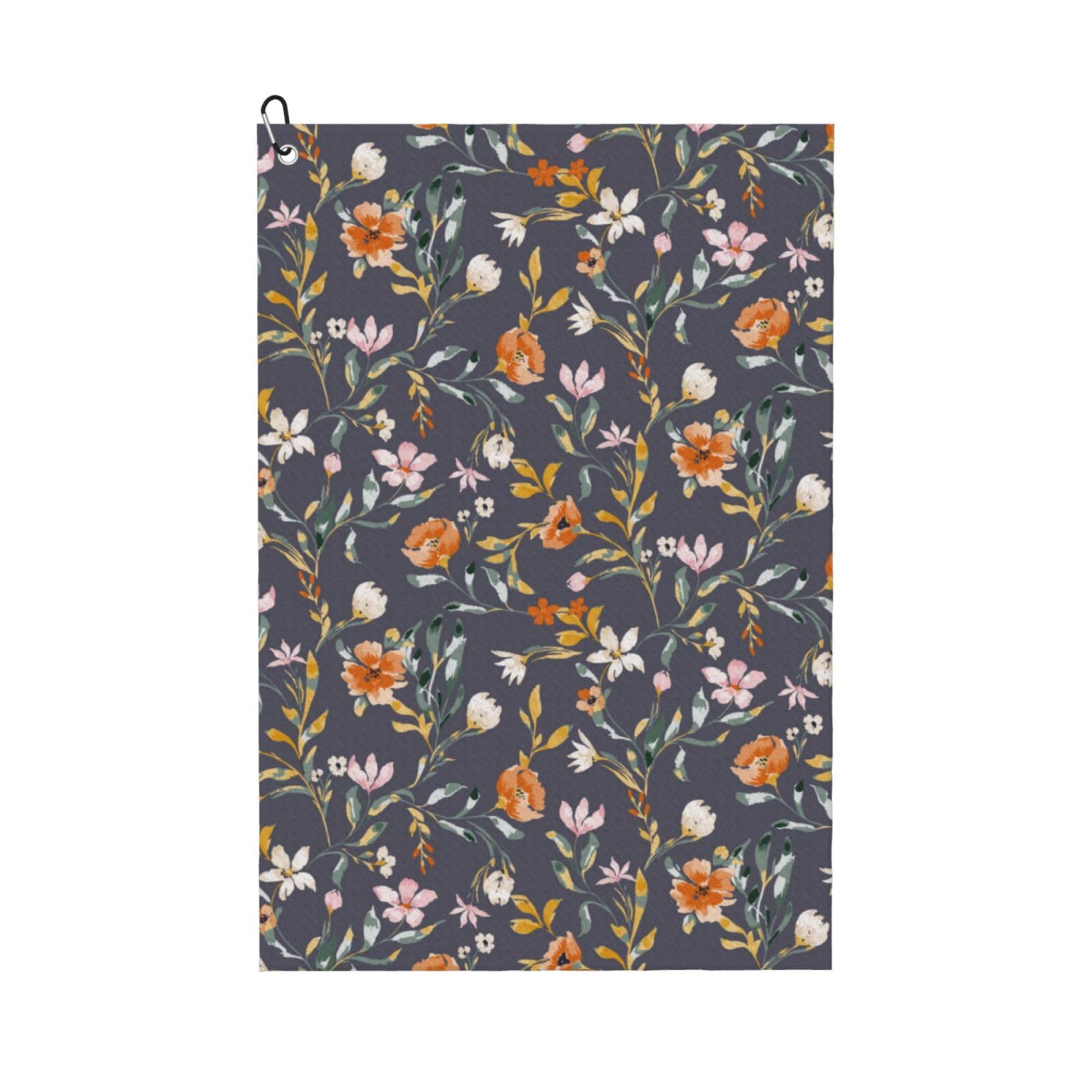 AOOEDM Wildflowers Print Golf Towel with Carabiner Clip Absorbent Microfiber Golf Towel for Cleaning Golf Ball Club Putter Iron for Golf Bag Trolly Belt Loop 16" X 24"