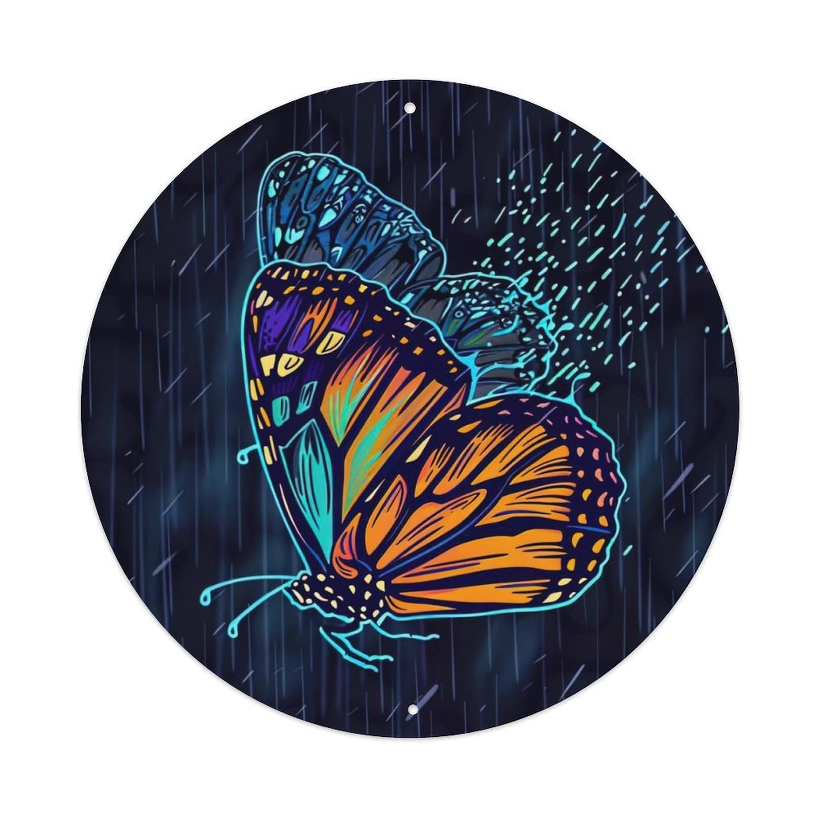 Animal Artwork Butterfly Glowing in The Rain Metal Tin Sign