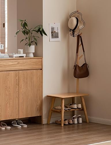 Miniatura 5 de Zapatero 100 % roble macizo  Perchero de entrada  Banco de zapatos  Almacenamiento de árboles para sala de estar, dormitorio, entrada (31.5 pulgadas)