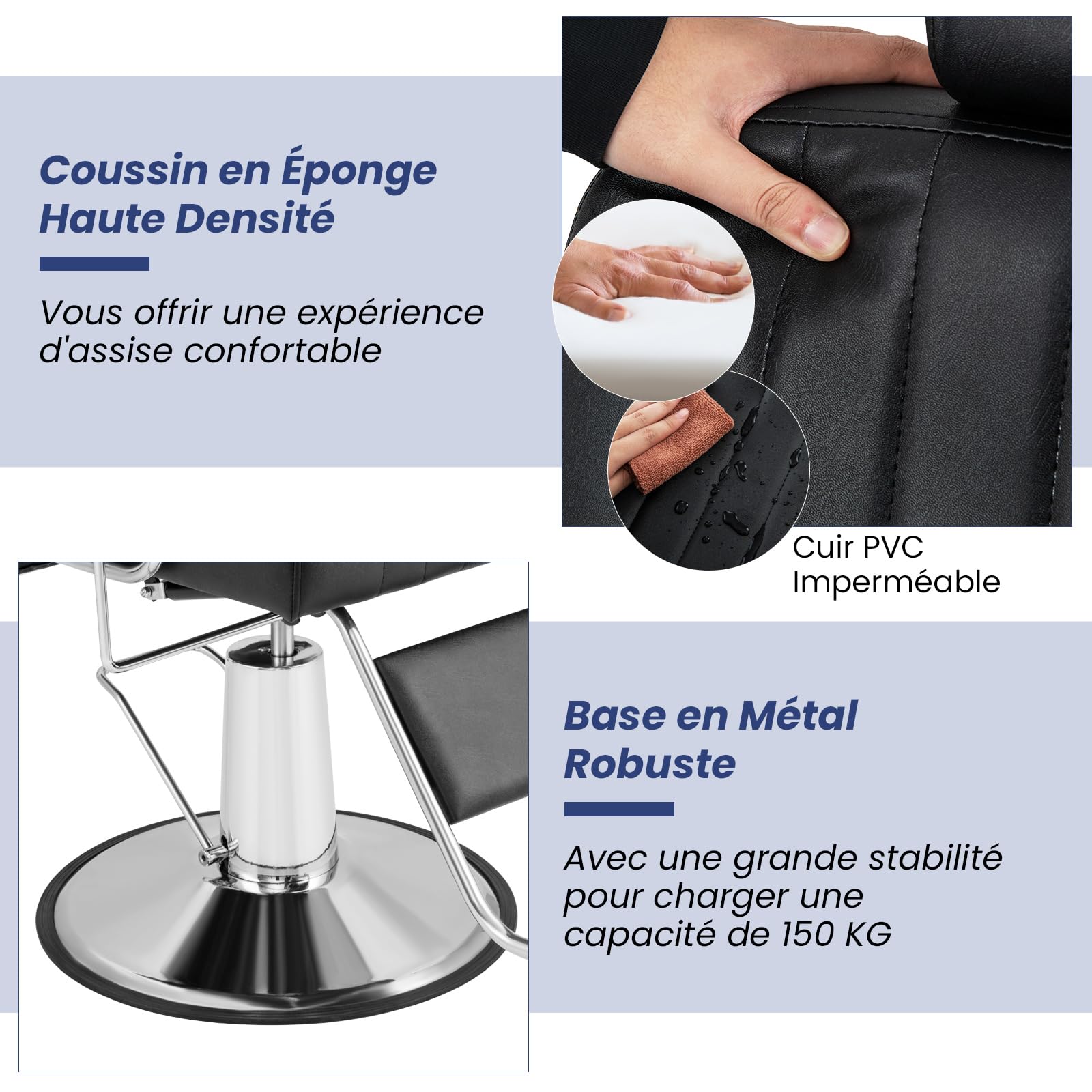 RELAX4LIFE Sillón Giratorio 360°, Silla de Peluquería Reclinable con Reposacabezas Ajustable, Reposapies, Altura de Asiento 59-72cm, Equipo de Peluquería para Salón de Belleza, Carga 150 kg (Negro)