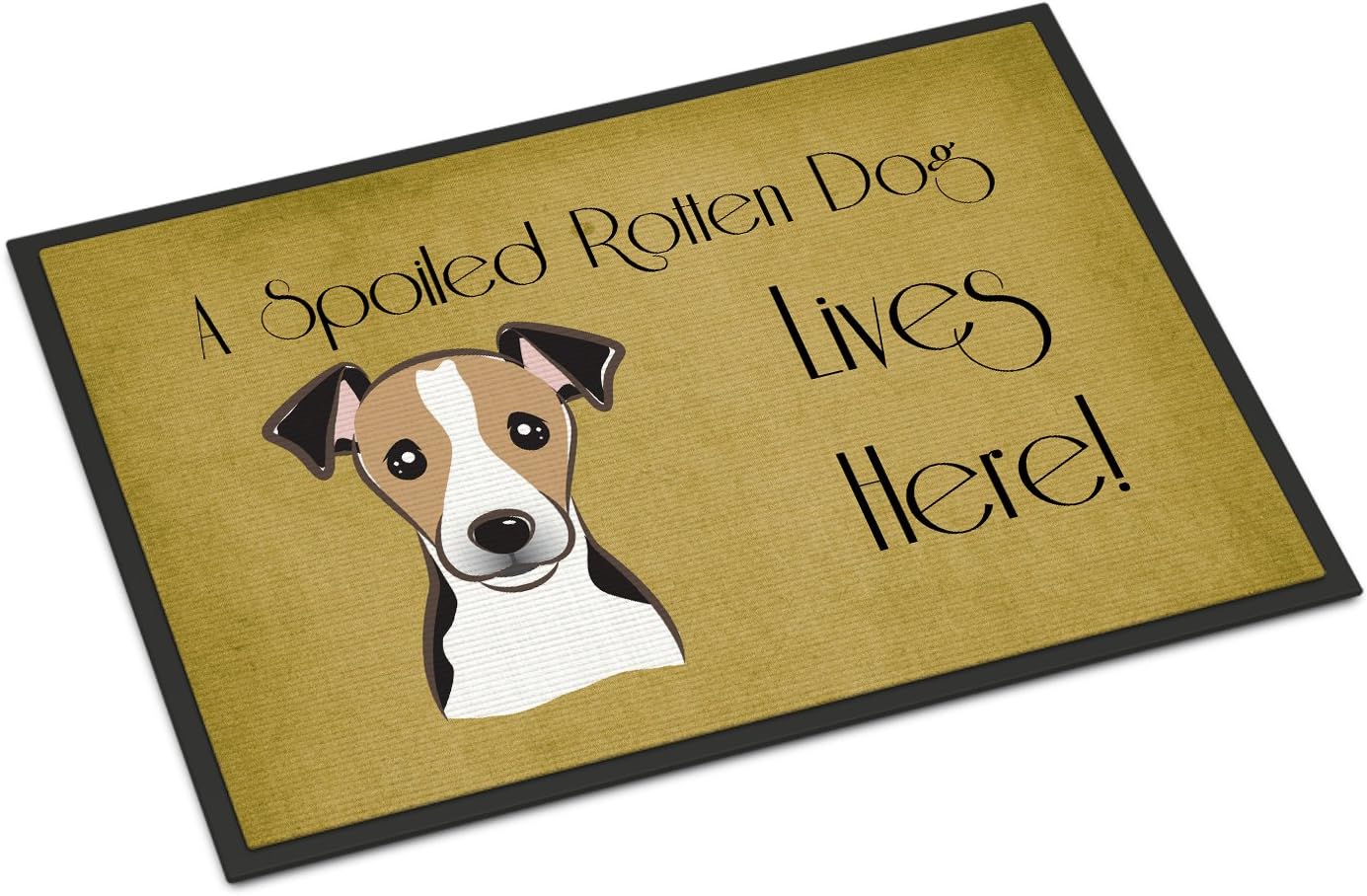 Caroline's Treasures BB1509MAT Tricolor Jack Russell Terrier Spoiled Dog Lives Here Doormat 18x27 Front Door Mat Indoor Outdoor Rugs for Entryway, Non Slip Washable Low Pile, 18H X 27W