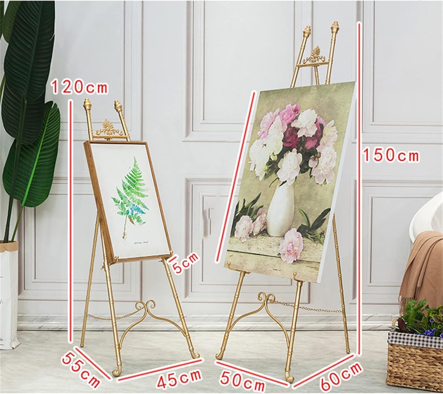 Sturdy Metal Adjustable A-Frame Display Easel for Weddings, Posters, Painting & Sketching, 150cm Height, Gold Finish - Portable & Foldable Art Stand