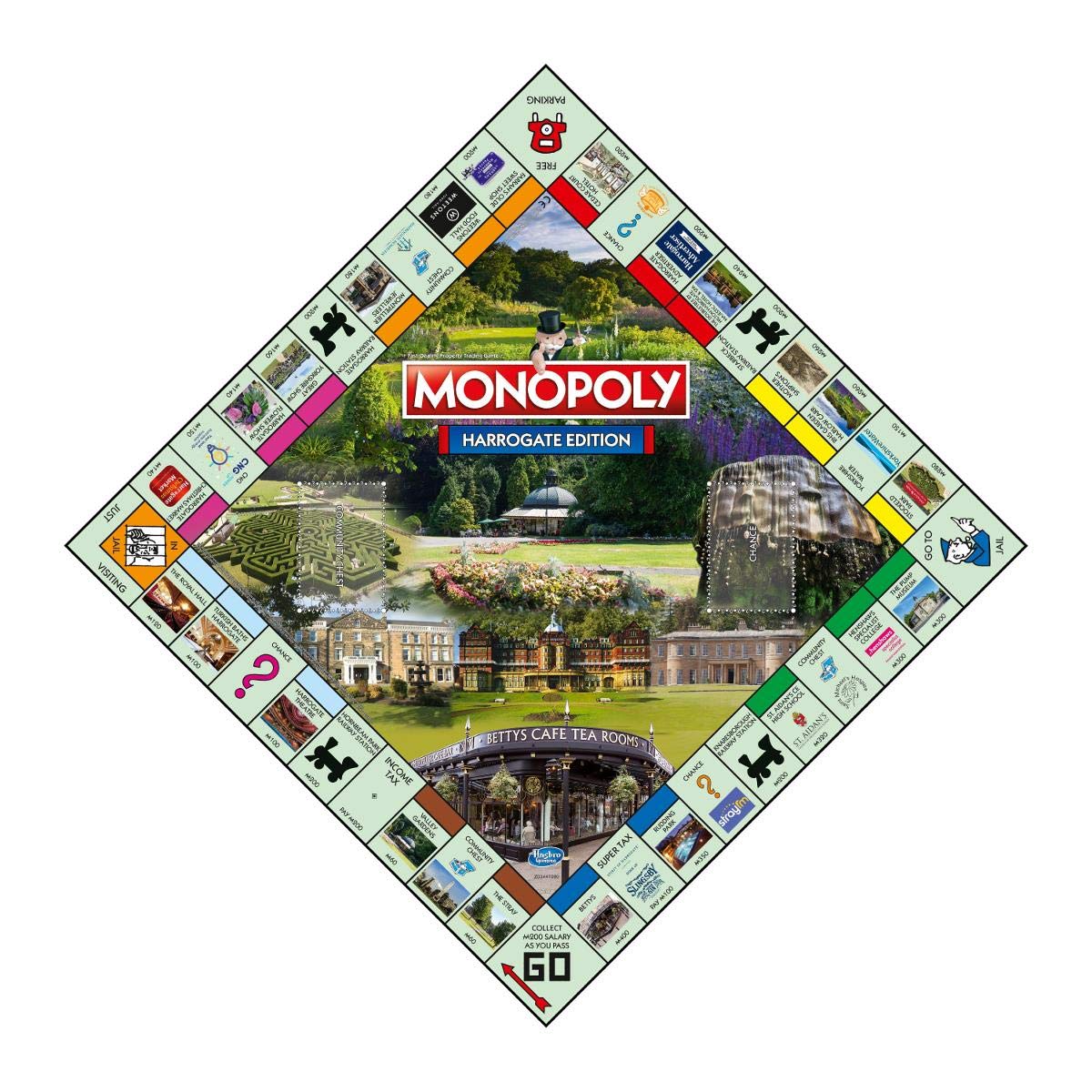 Winning Moves Harrogate Monopoly gra planszowa, Advance to Harrogate Theatre, Muzeum Pomp i Bettys i wymień swoją drogę do sukcesu, 2-6 graczy to świetny prezent dla dzieci w wieku od 8 lat