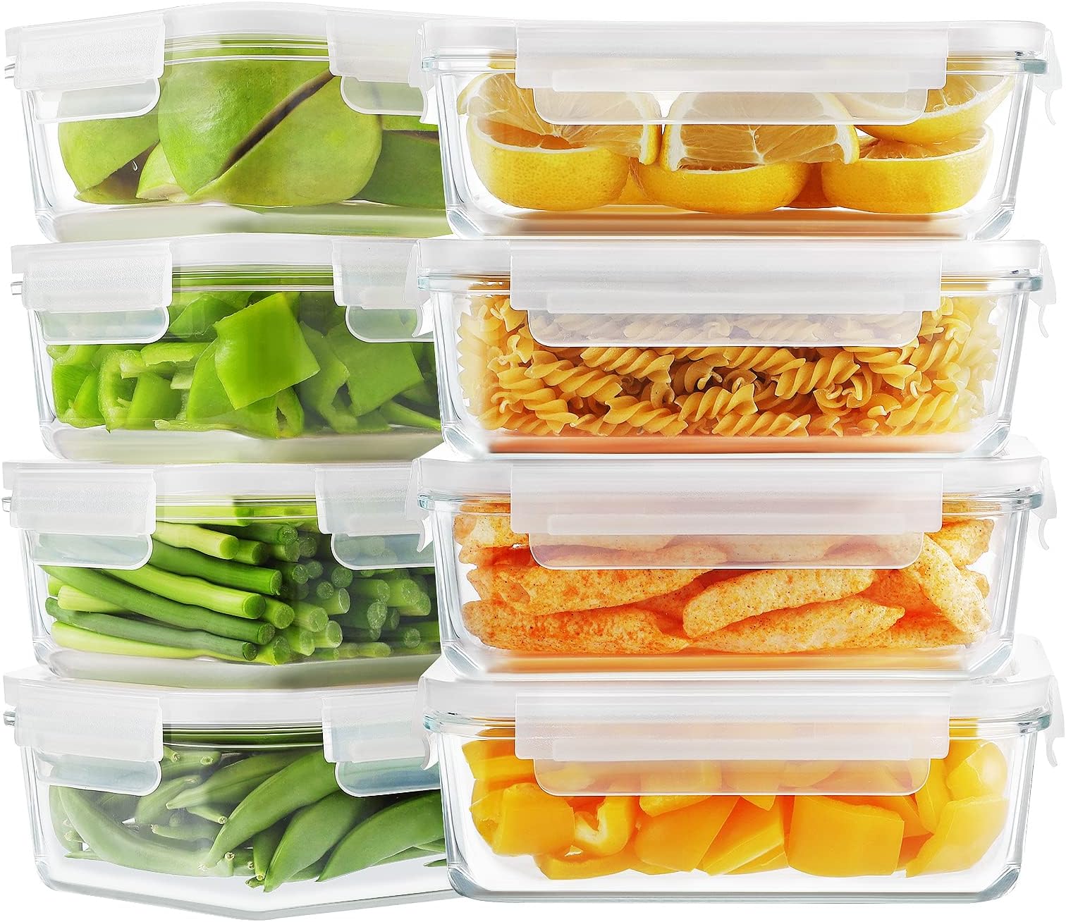 8 Pack Glass Food Storage, Meal Prep Containers, Airtight with Lids - BPA-Free & Leak Proof (8 lids & 8 Containers) 30oz