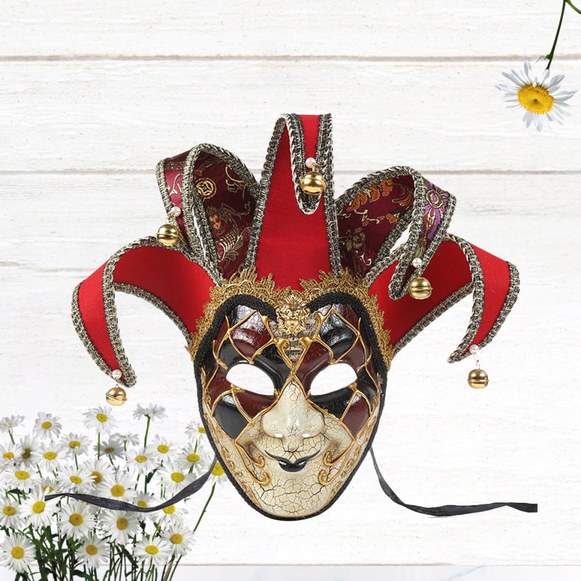 Máscara Veneciana de Cara Completa Roja para Carnaval y Fiesta de Mascarada, Estilo Vintage Tela y Plástico sin Olor, Diseño Delicado y Llamativo