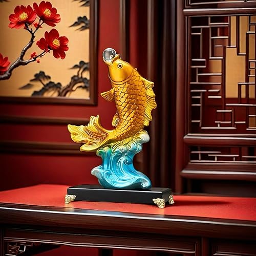 Miniatura 5 de FUNSXBUG Estatua de pez chino grande de Feng Shui de 13.3 pulgadas, estatua coleccionable, decoración de Feng Shui, decoración del hogar, oficina,