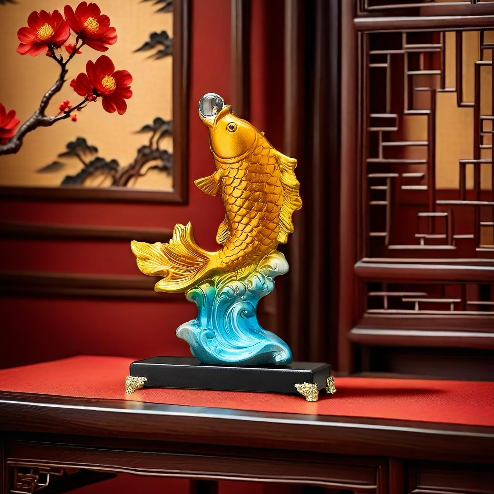 FUNSXBUG Große chinesische Feng Shui Fischstatue, Skulptur, Sammlerfigur, Feng Shui, Dekoration, Zuhause, Büro, Tischdekoration, Ornamente, Glücksgeschenke (Gold)