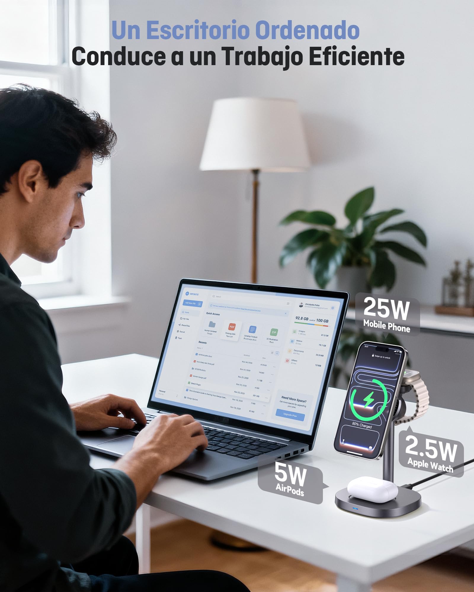 Cargador Inalámbrica magnético Qi2.2 25W, Estación de Carga Plegable 3 en 1 para iPhone 17/16/15/14/13/12, Wireless Charger Rápido Soporte para Apple Watch Ultra 3/11/10/9/8/7/6, para AirPods
