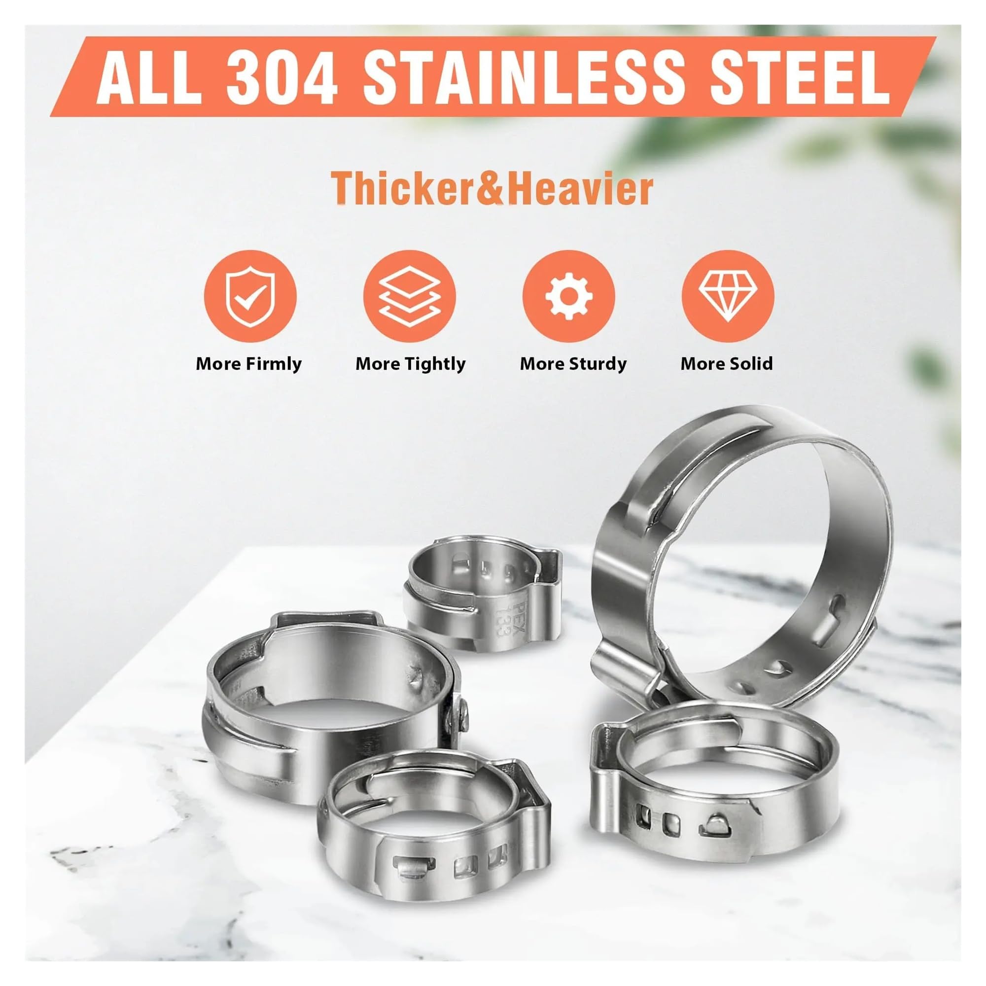 60 abrazaderas PEX de 1 pulgada, anillos de abrazadera de manguera de una sola oreja de acero inoxidable 304, anillo de engarce PEX, abrazadera de ajuste de tubería PEX de 29,6 mm