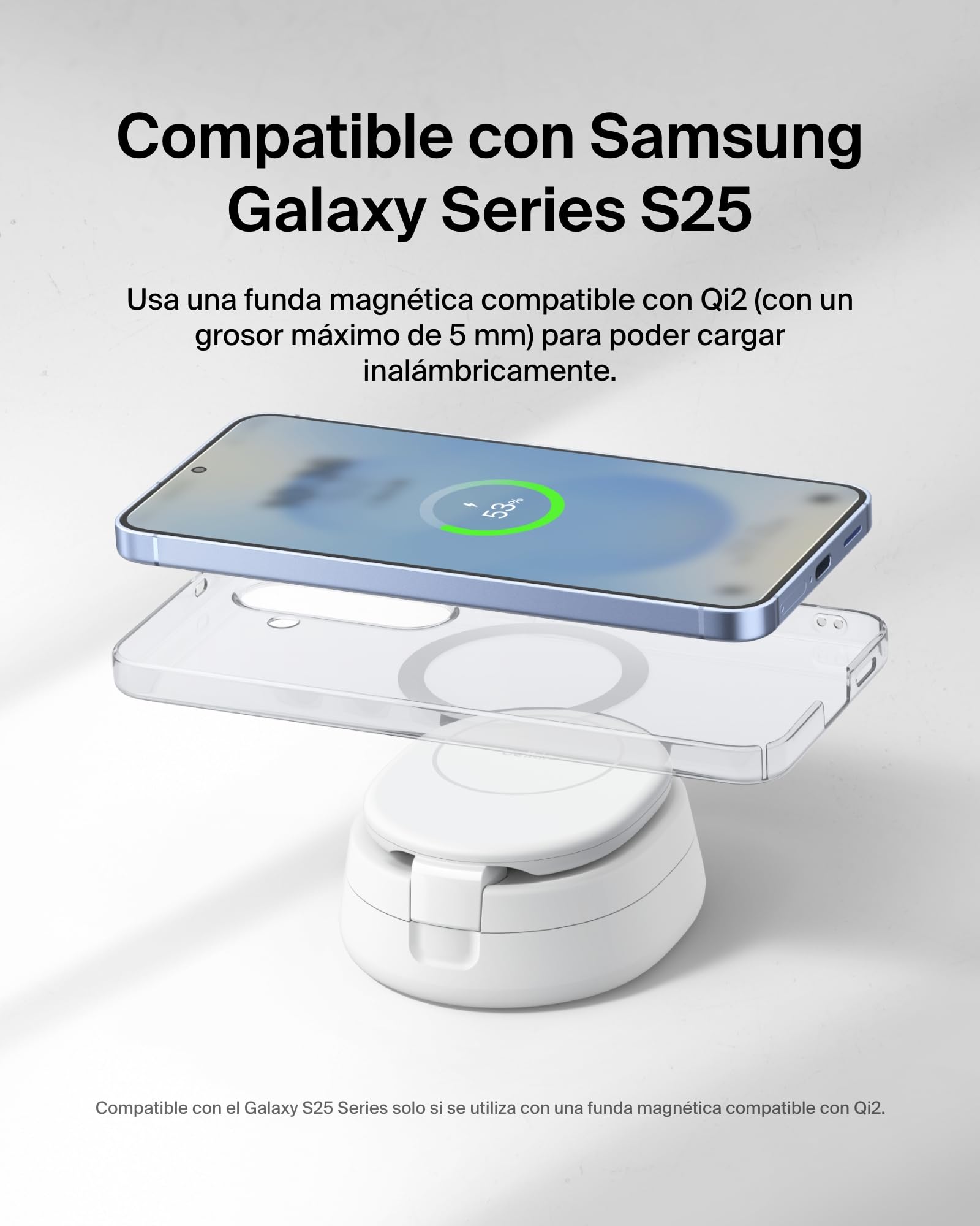 Belkin BoostCharge Cargador Inalámbrico 2 en 1, Estación de Carga Plegable 15W, Qi2 Compatible con MagSafe, iPhone 17, Air, AirPods, Pixelsnap, Fuente de alimentación de 30W - Blanco