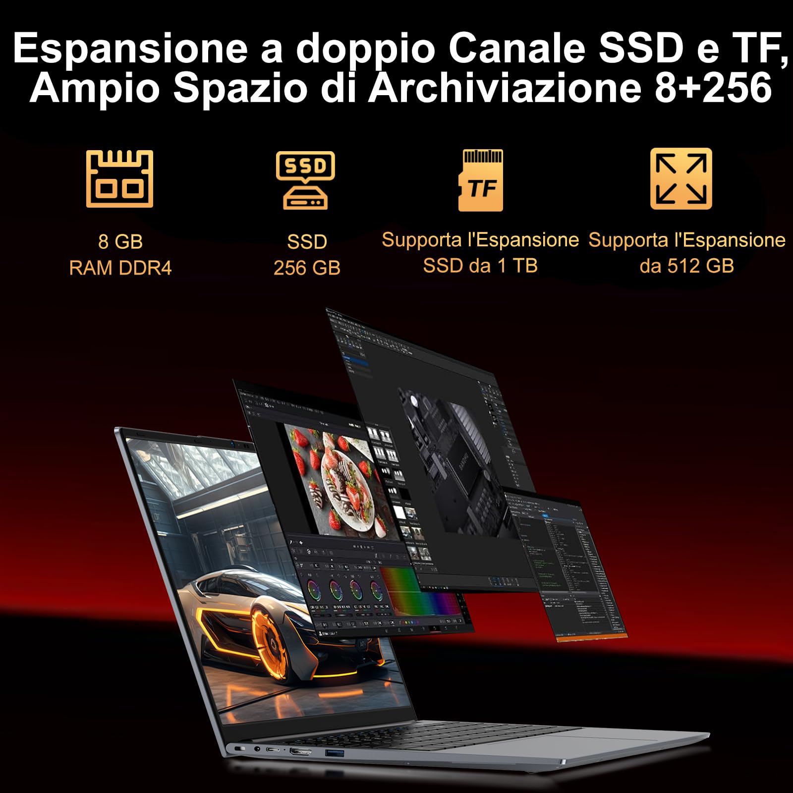 Pc Portatile 15.6 Pollici Celeron N5095 Upto 2,9 GHz Win11 Pro Laptop 8GB RAM 256GB SSD TF 1TB LPDDR4 5G WiFi 1920*1080 FHD USB 3.0 Widevine L1 Computer Portatile Con il Topo Film Italiano - Grigio-3