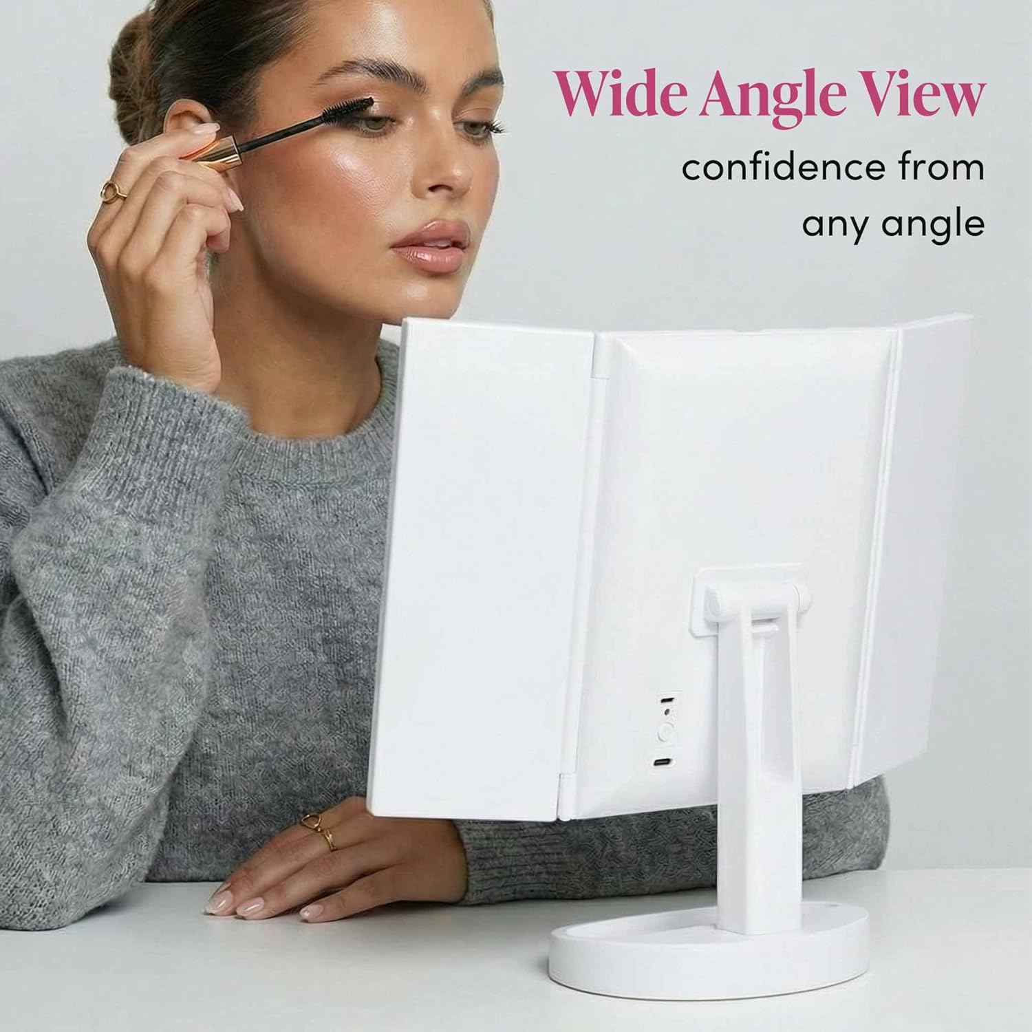 Fancii LED Lighted Vanity Makeup Mirror, Rechargeable Trifold Mirror with 5X & 10x Magnifications - 68 Dimmable Natural Lights, Touch Screen, Best Adjustable Make Up Mirror with Cosmetic Stand - Image 6