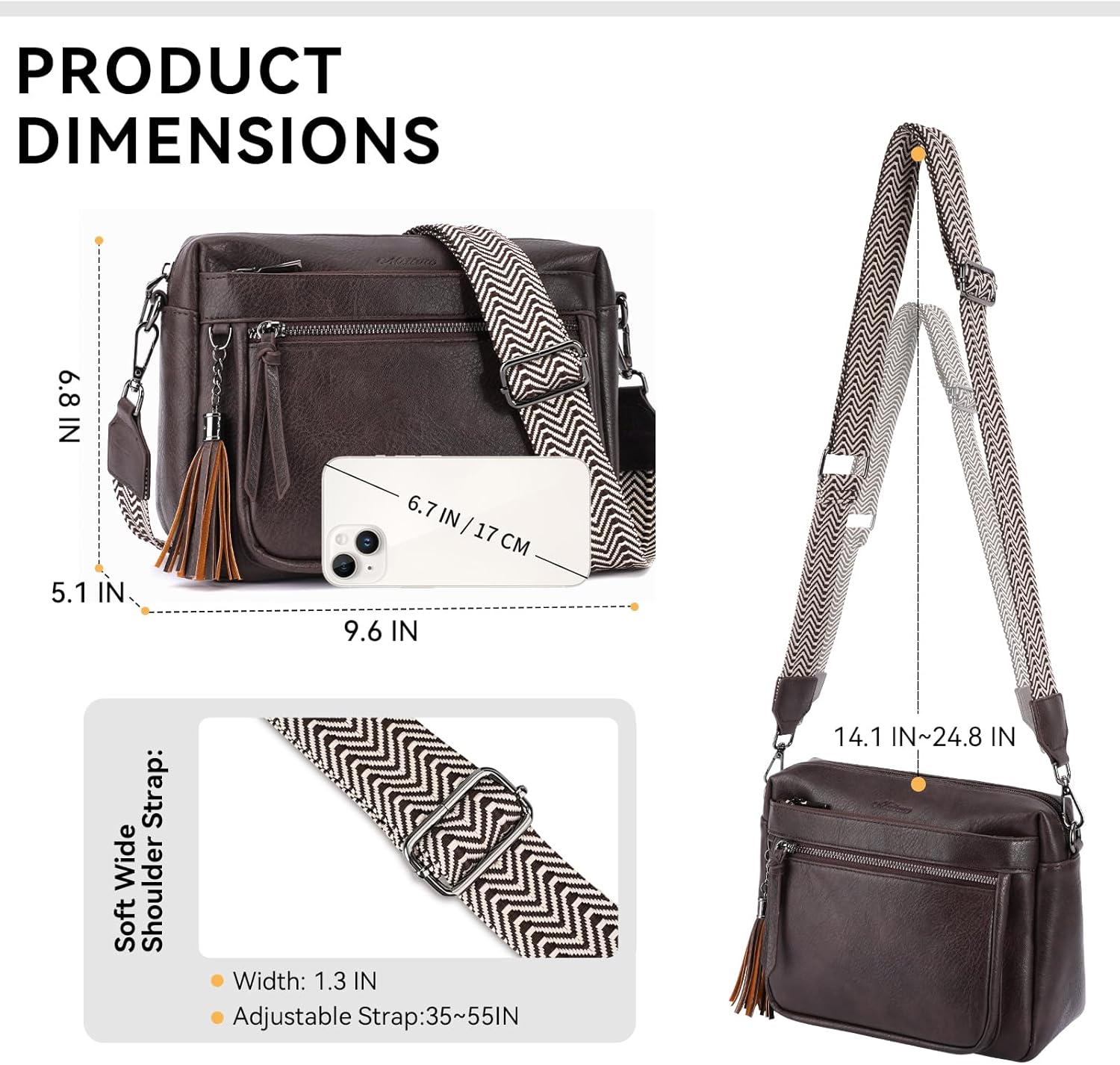 MEITRUE Crossbody Bags for Women, Vegan Leather Crossbody Purse Trendy Multi Pockets Shoulder Handbag with Tassel - Image 4