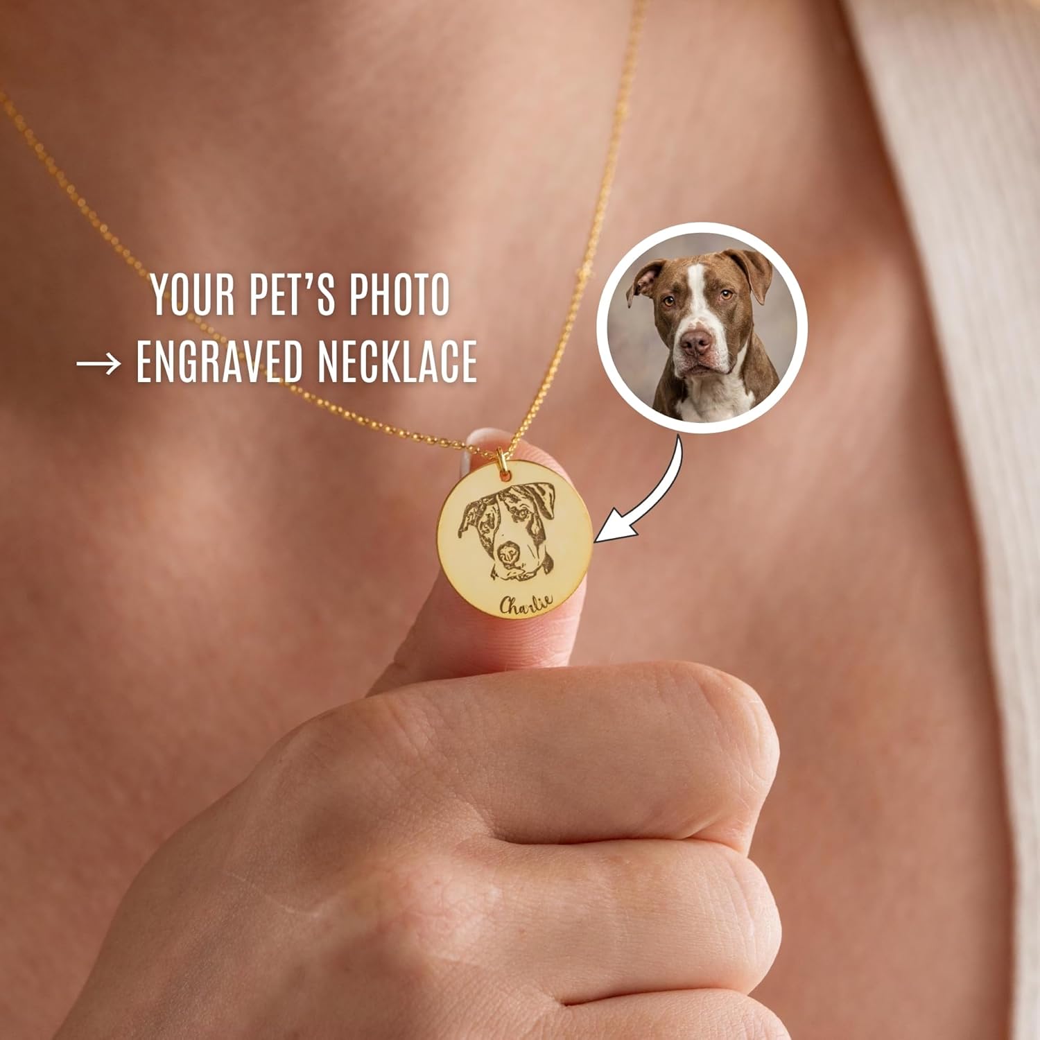 Personalized Pet Portrait Necklace Custom Dog Memorial & Cat Photo Jewelry Sterling Silver Engraved Gift For Women