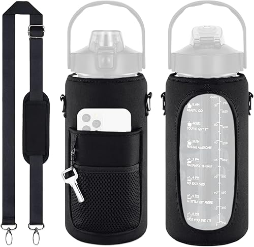 Fundas para botella de agua para botella de agua, correa ajustable para el hombro, 67.6 fl oz, marcador de tiempo, portador de botellas de agua,