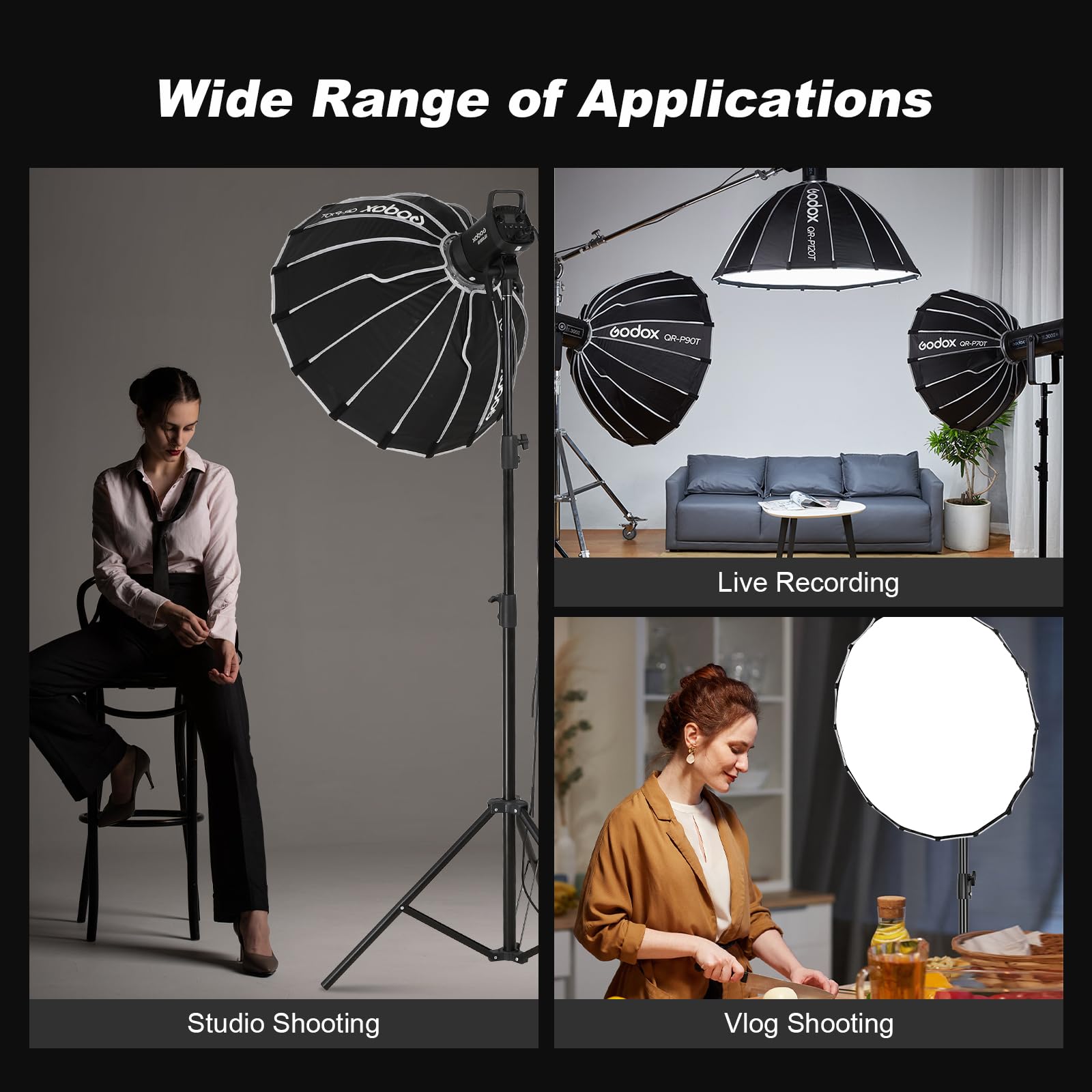 Godox QR-P60T Szerokokątny Softbox Quick Release Photography Studio Silver do Bowens Mount MonoLight i Flash do GODOX SK400
