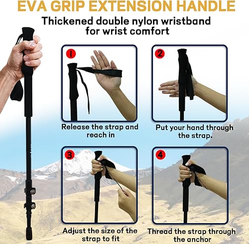 Miniatura 6 de Bastones de senderismo - Paquete de 2 bastones de senderismo ligeros de fibra de carbono, ajustables y plegables para raquetas de nieve y